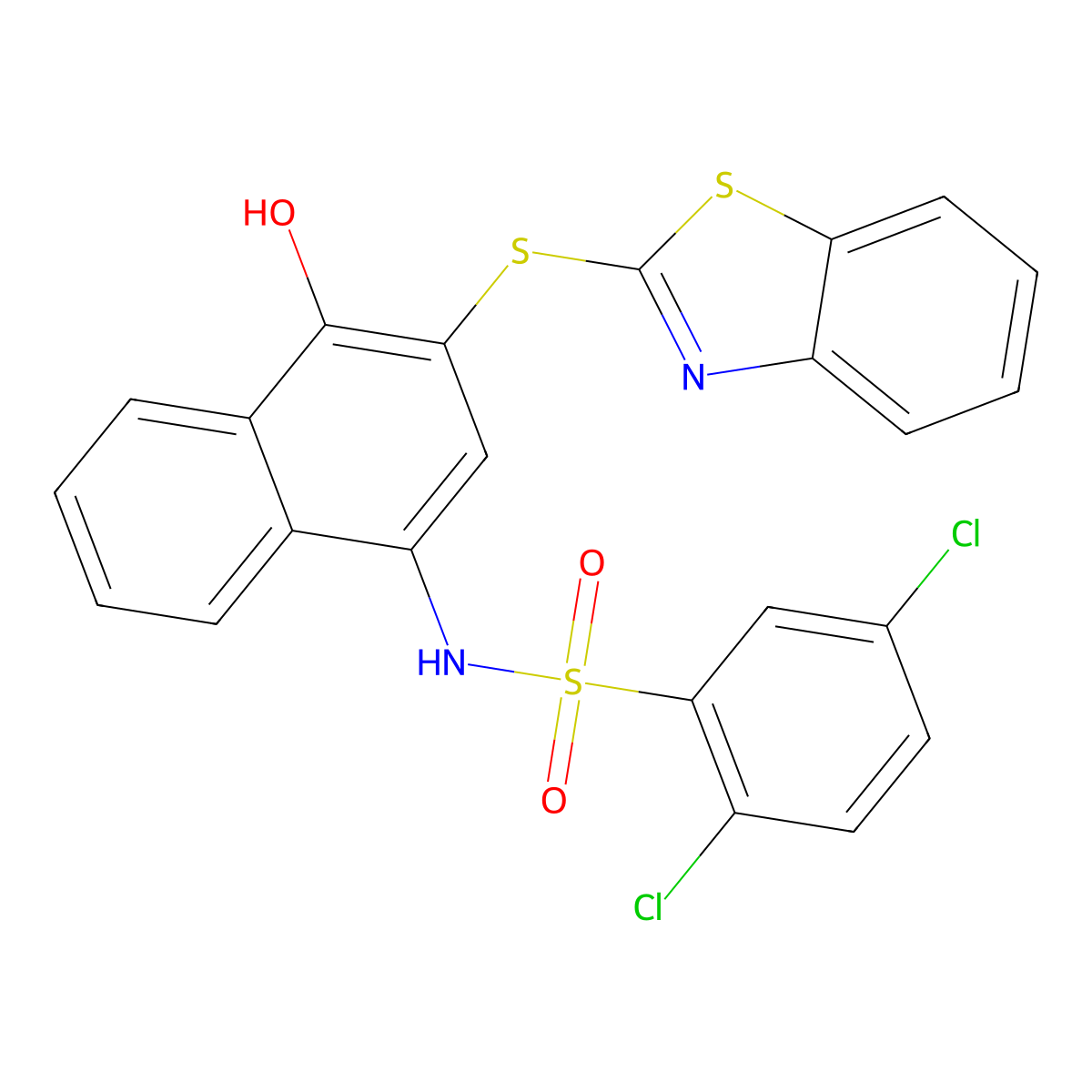 N-(3-(benzo[d]thiazol-2-ylthio)-4-hydroxynaphthalen-1-yl)-2,5-dichlorobenzenesulfonamide molecular structure, CAS 477498-76-3