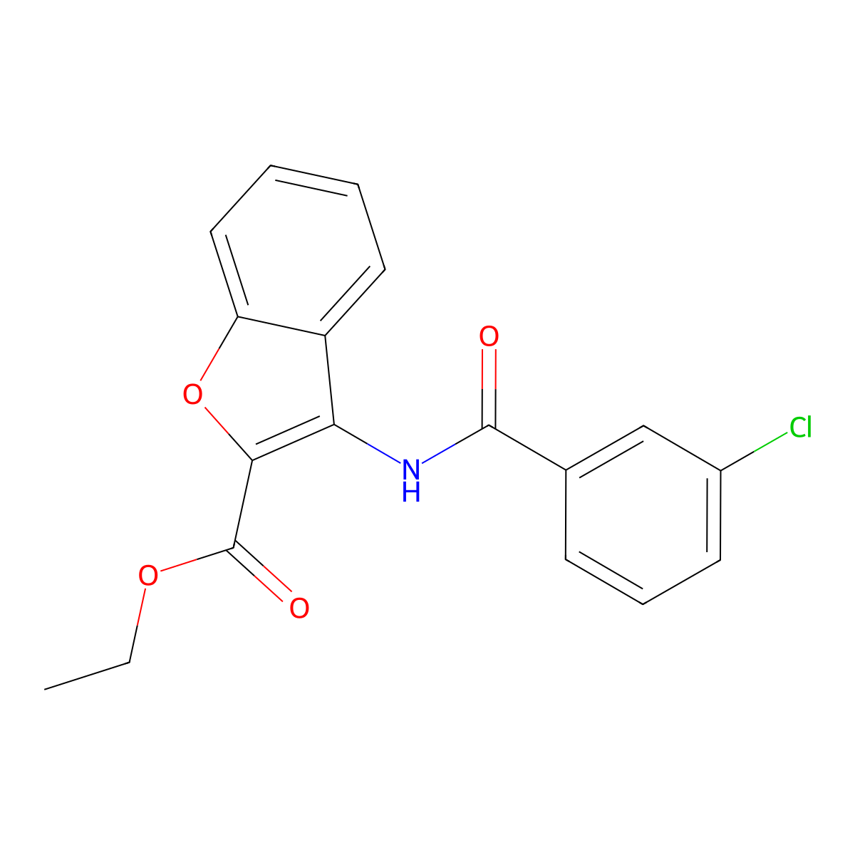 Ethyl 3-(3-chlorobenzamido)benzofuran-2-carboxylate molecular structure, CAS 477498-87-6
