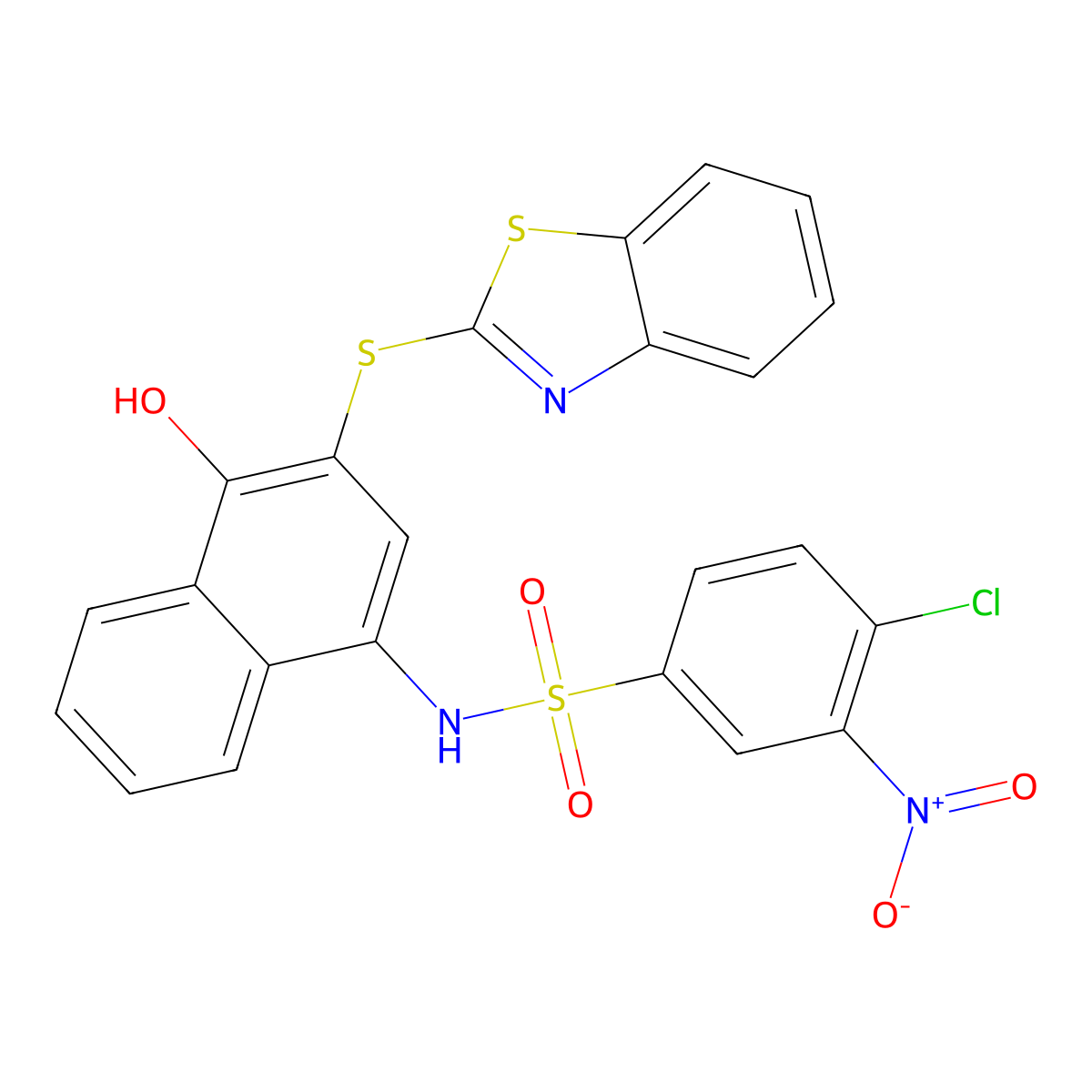 N-[3-(1,3-benzothiazol-2-ylsulfanyl)-4-hydroxynaphthalen-1-yl]-4-chloro-3-nitrobenzenesulfonamide molecular structure, CAS 477498-92-3