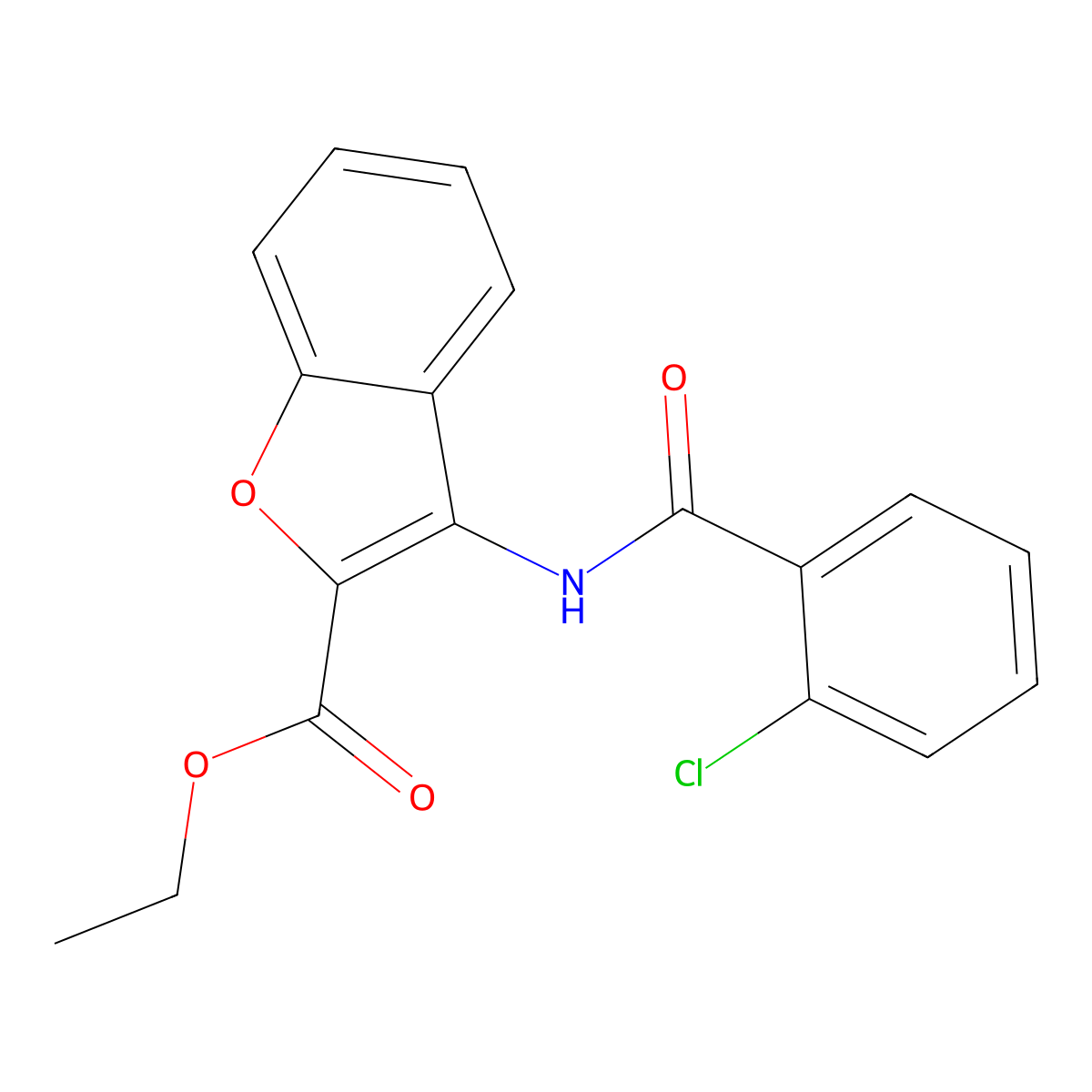 Ethyl 3-(2-chlorobenzamido)benzofuran-2-carboxylate molecular structure, CAS 477498-96-7