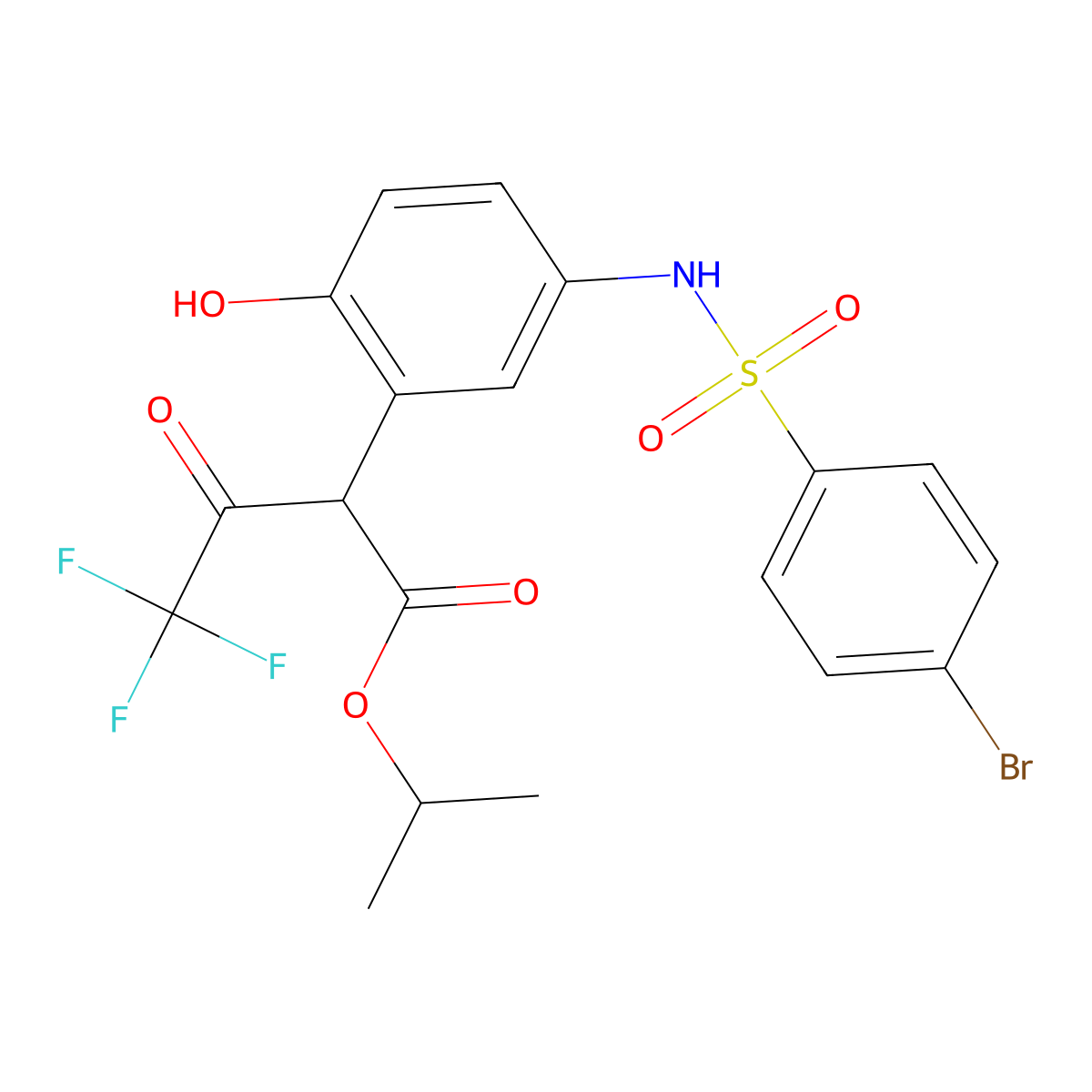 Propan-2-yl 2-[5-[(4-bromophenyl)sulfonylamino]-2-hydroxyphenyl]-4,4,4-trifluoro-3-oxobutanoate molecular structure, CAS 477499-45-9