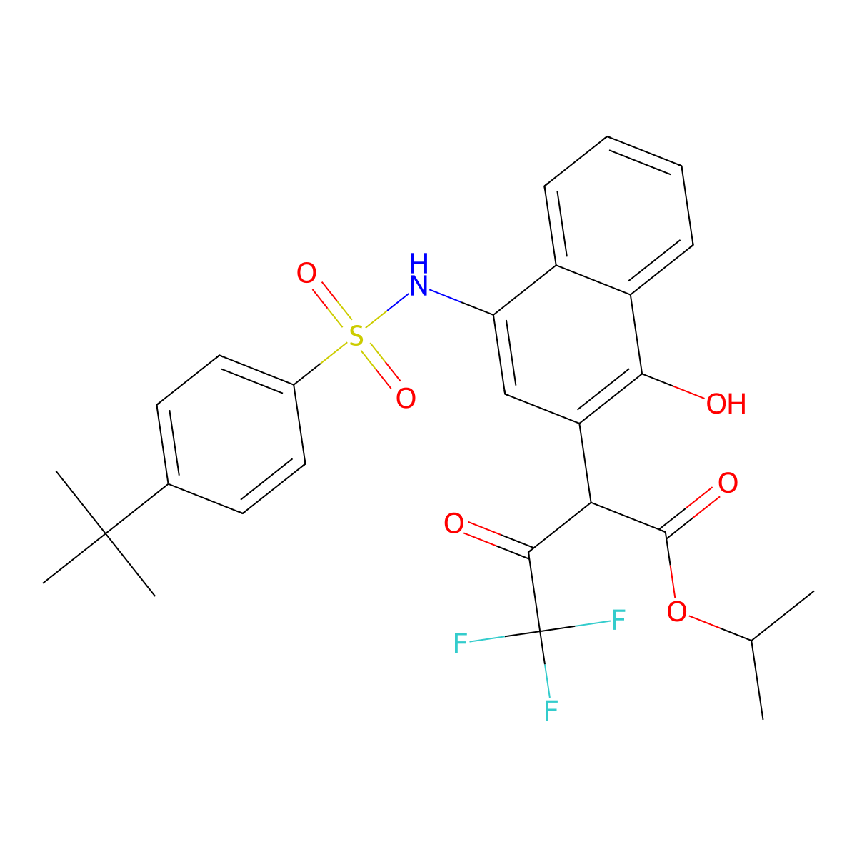 Propan-2-yl 2-[4-[(4-tert-butylphenyl)sulfonylamino]-1-hydroxynaphthalen-2-yl]-4,4,4-trifluoro-3-oxobutanoate molecular structure, CAS 477499-50-6