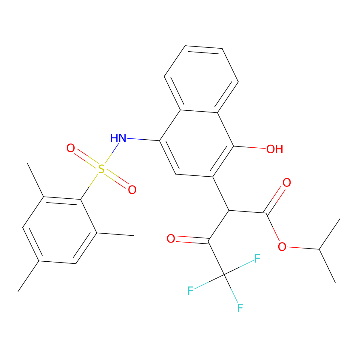 Propan-2-yl 4,4,4-trifluoro-2-[1-hydroxy-4-[(2,4,6-trimethylphenyl)sulfonylamino]naphthalen-2-yl]-3-oxobutanoate molecular structure, CAS 477499-54-0