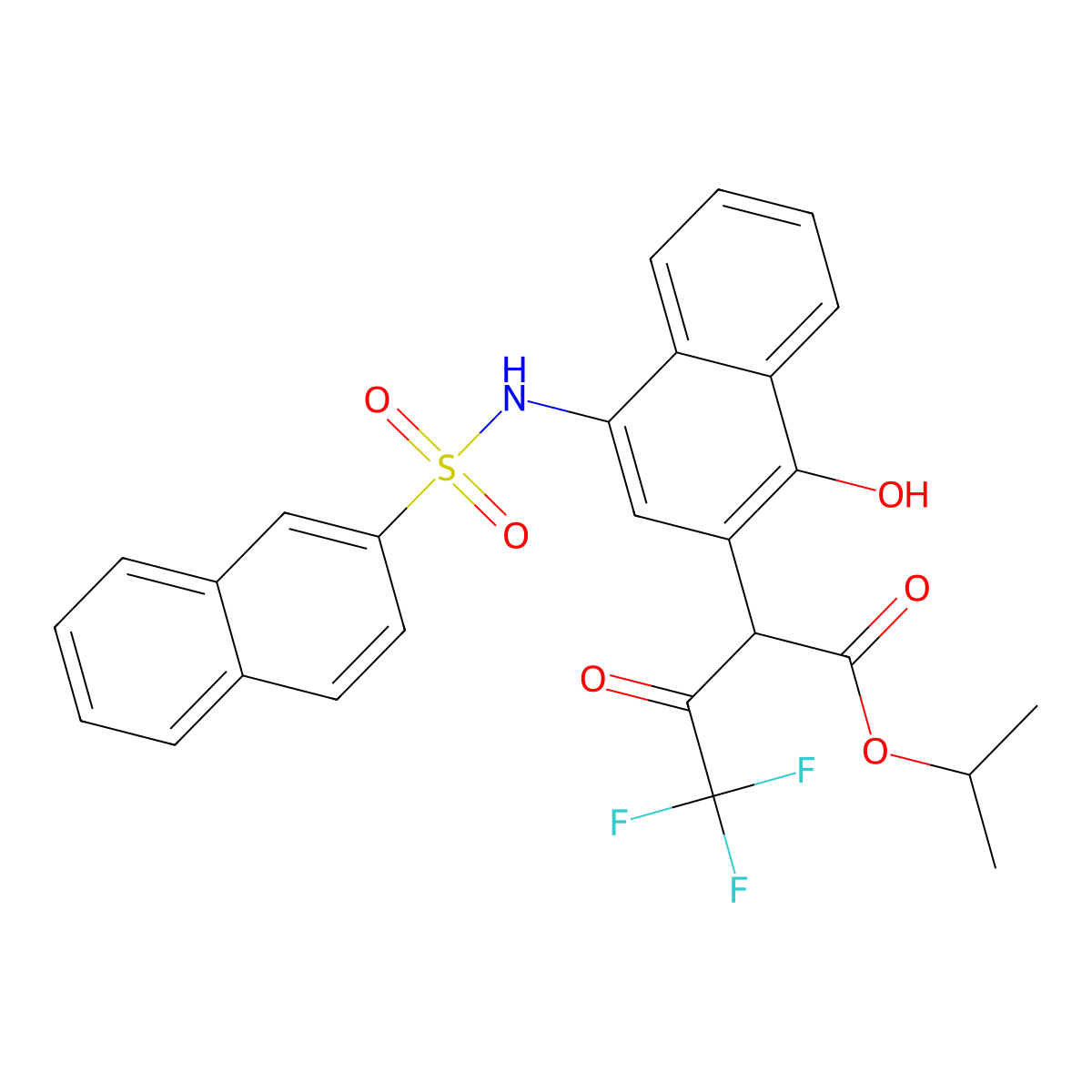 Isopropyl 4,4,4-trifluoro-2-(1-hydroxy-4-(naphthalene-2-sulfonamido)naphthalen-2-yl)-3-oxobutanoate molecular structure, CAS 477499-66-4