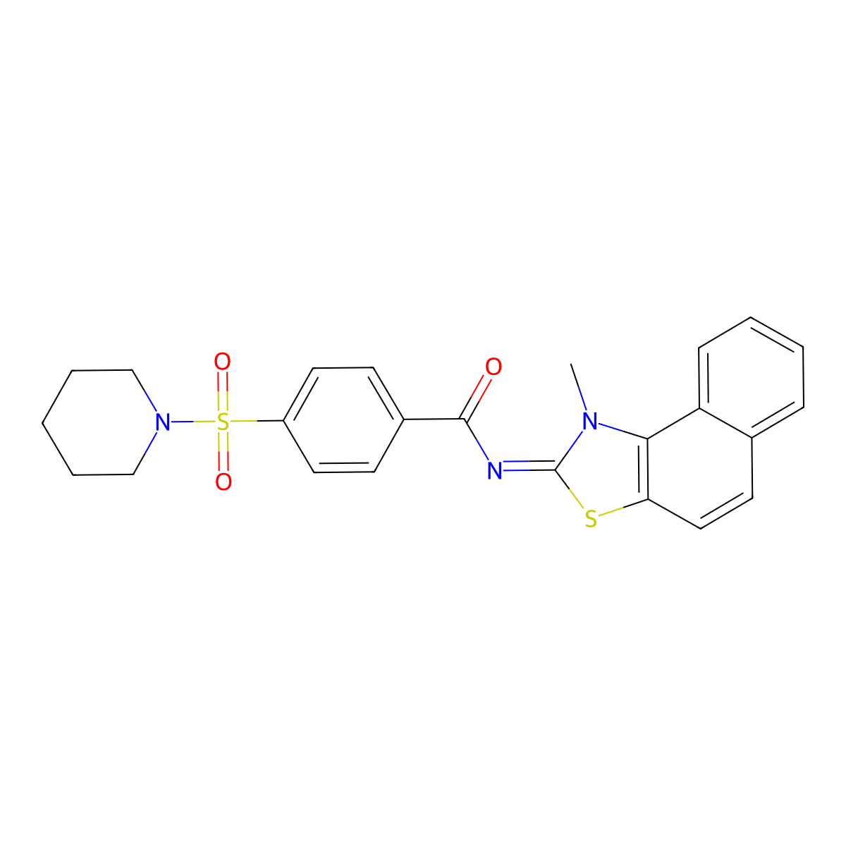 (E)-N-(1-methylnaphtho[1,2-d]thiazol-2(1H)-ylidene)-4-(piperidin-1-ylsulfonyl)benzamide molecular structure, CAS 477499-98-2