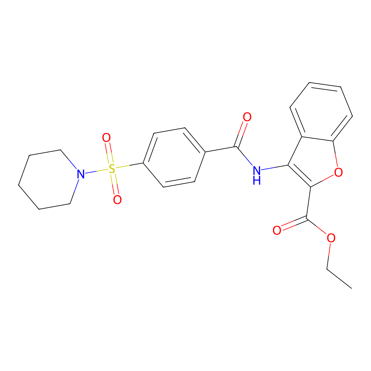 Ethyl 3-(4-(piperidin-1-ylsulfonyl)benzamido)benzofuran-2-carboxylate molecular structure, CAS 477499-99-3