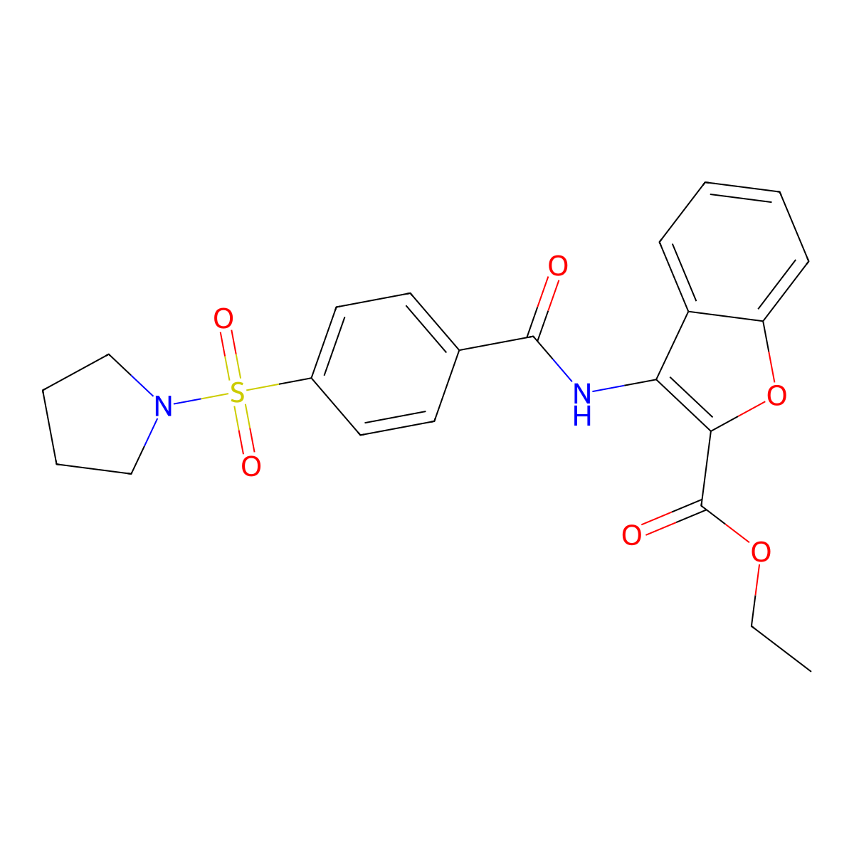 Ethyl 3-(4-(pyrrolidin-1-ylsulfonyl)benzamido)benzofuran-2-carboxylate molecular structure, CAS 477500-02-0