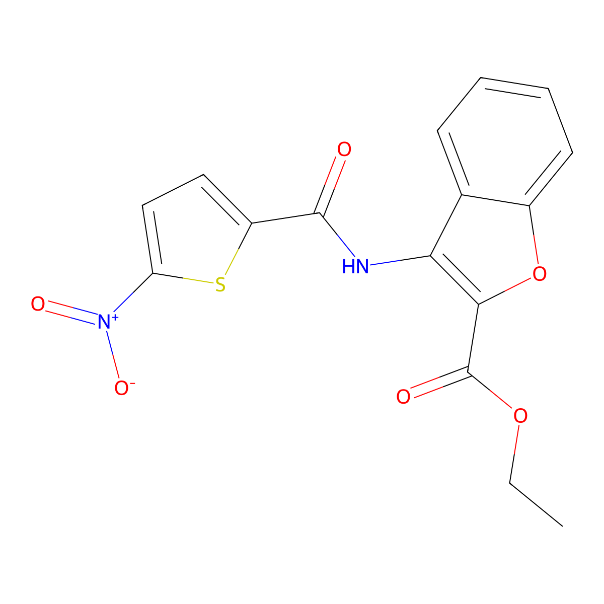 Ethyl 3-(5-nitrothiophene-2-carboxamido)benzofuran-2-carboxylate molecular structure, CAS 477500-20-2