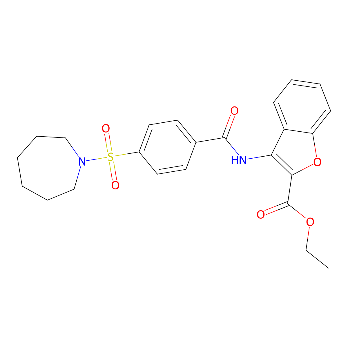 Ethyl 3-(4-(azepan-1-ylsulfonyl)benzamido)benzofuran-2-carboxylate molecular structure, CAS 477500-54-2