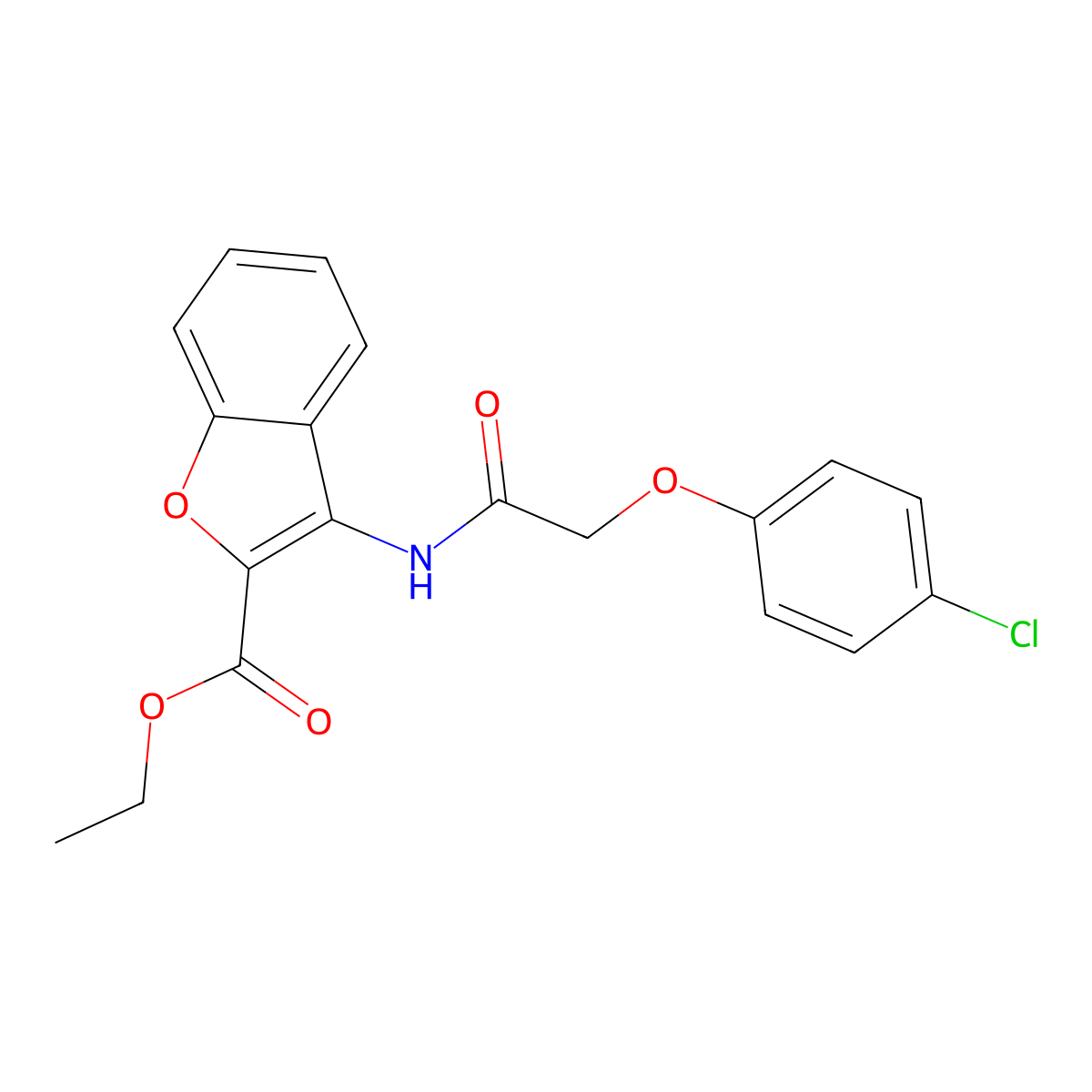 Ethyl 3-(2-(4-chlorophenoxy)acetamido)benzofuran-2-carboxylate molecular structure, CAS 477500-78-0