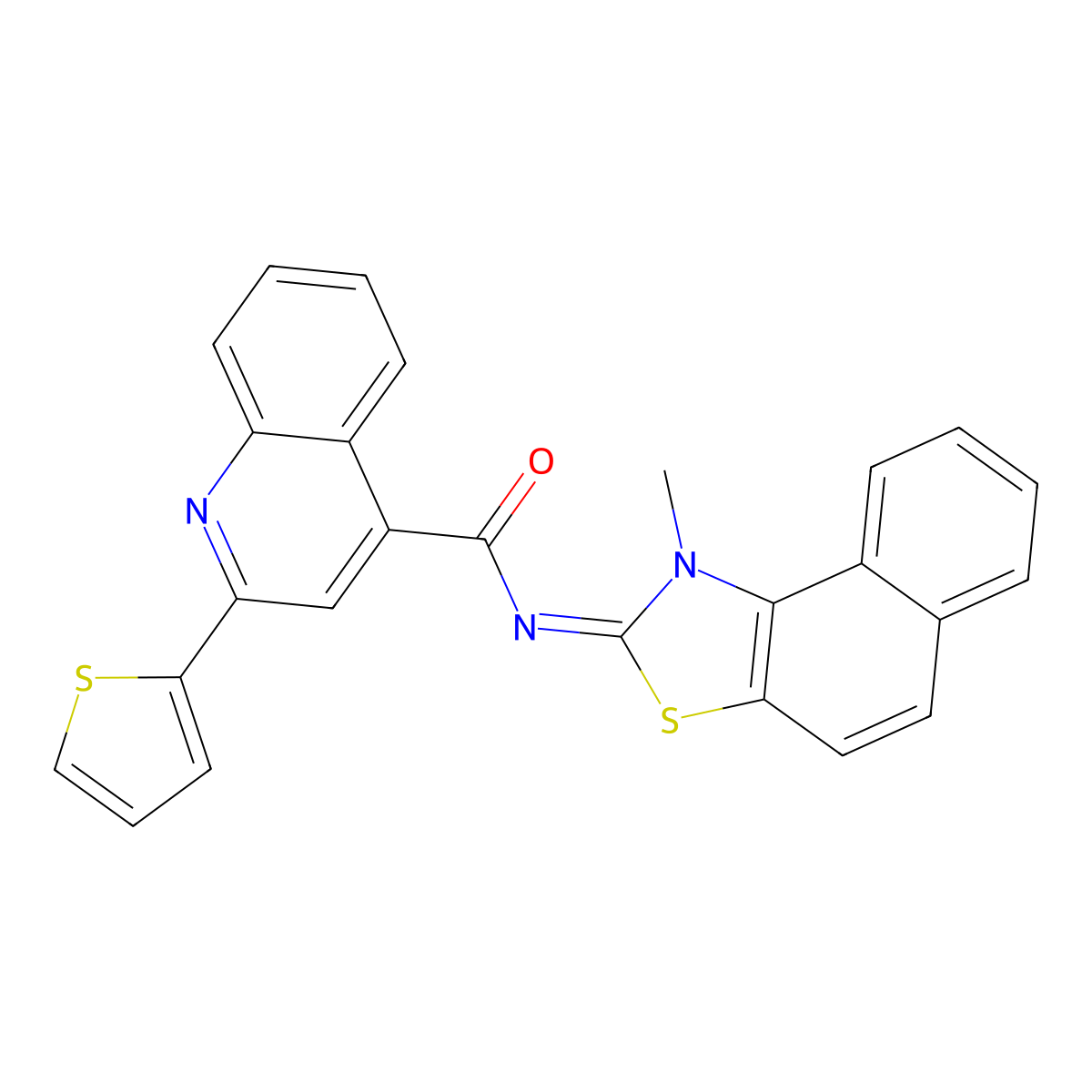 (E)-N-(1-methylnaphtho[1,2-d]thiazol-2(1H)-ylidene)-2-(thiophen-2-yl)quinoline-4-carboxamide molecular structure, CAS 477500-80-4