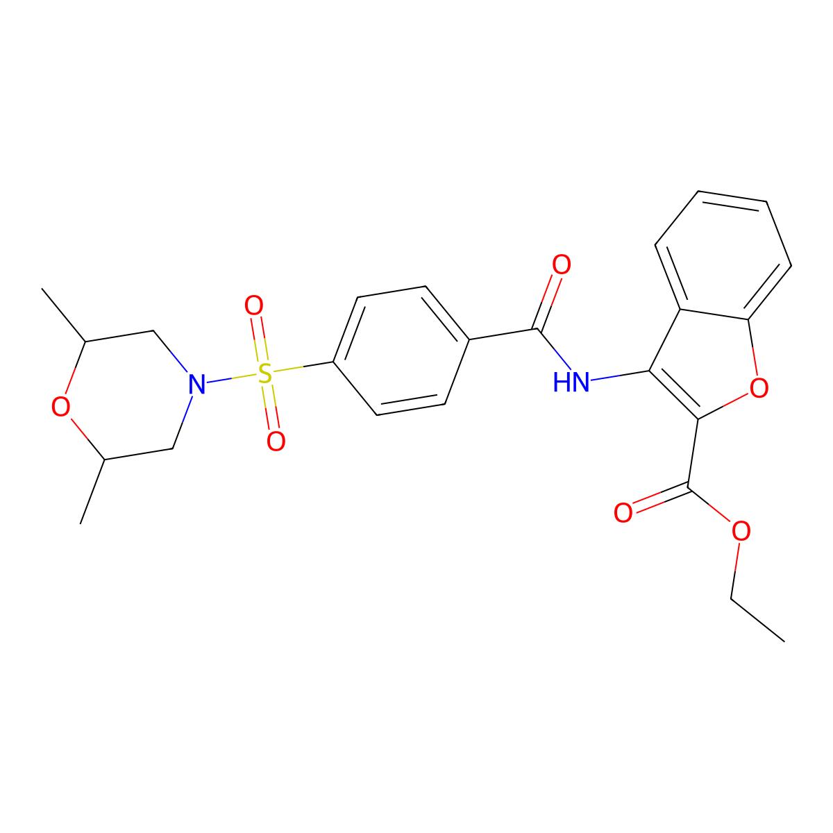 Ethyl 3-(4-((2,6-dimethylmorpholino)sulfonyl)benzamido)benzofuran-2-carboxylate molecular structure, CAS 477500-93-9