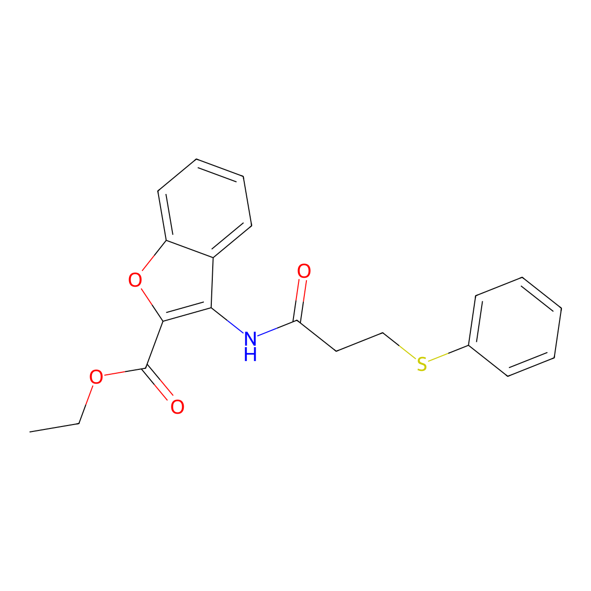 Ethyl 3-(3-(phenylthio)propanamido)benzofuran-2-carboxylate molecular structure, CAS 477500-96-2