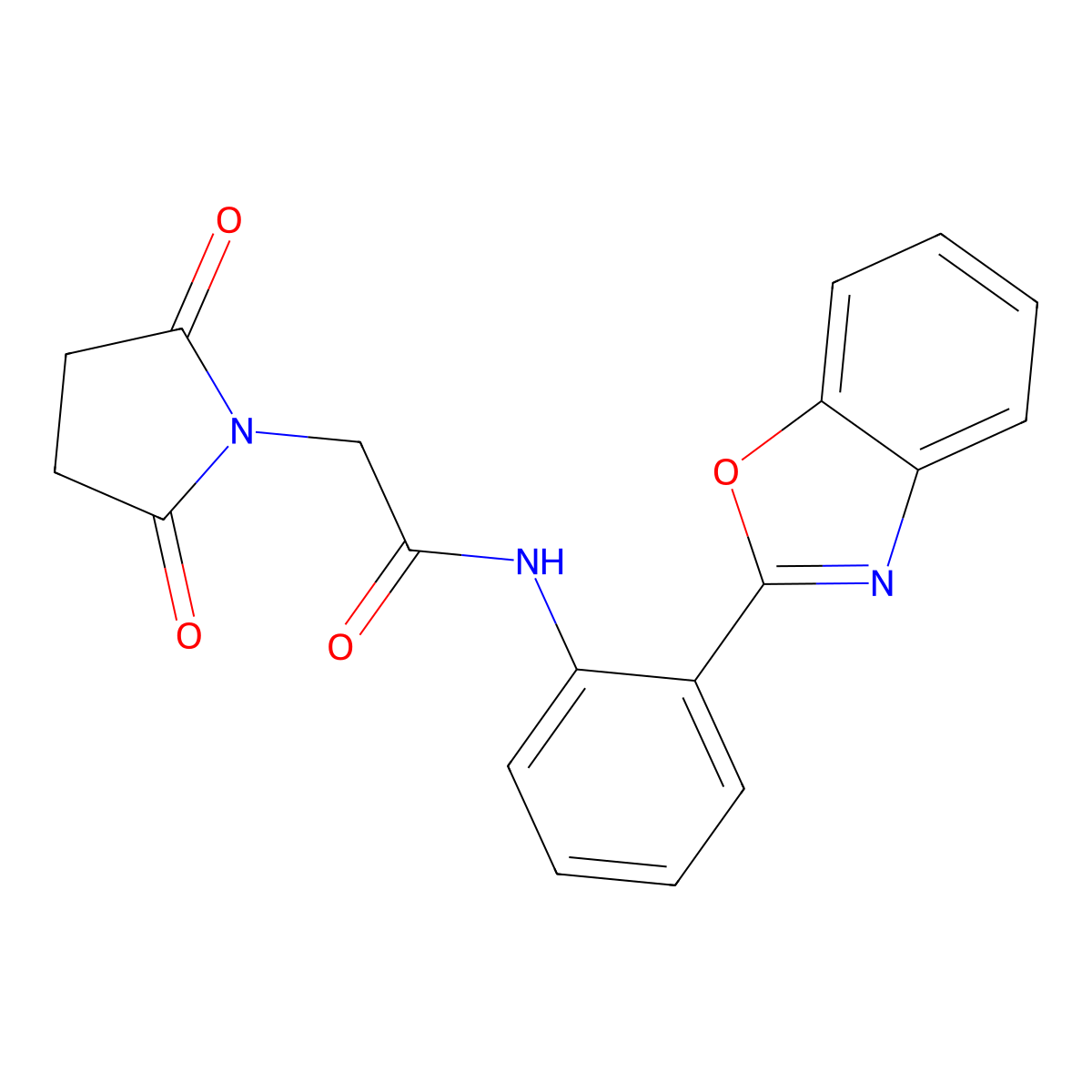 N-[2-(1,3-benzoxazol-2-yl)phenyl]-2-(2,5-dioxopyrrolidin-1-yl)acetamide molecular structure, CAS 477501-00-1