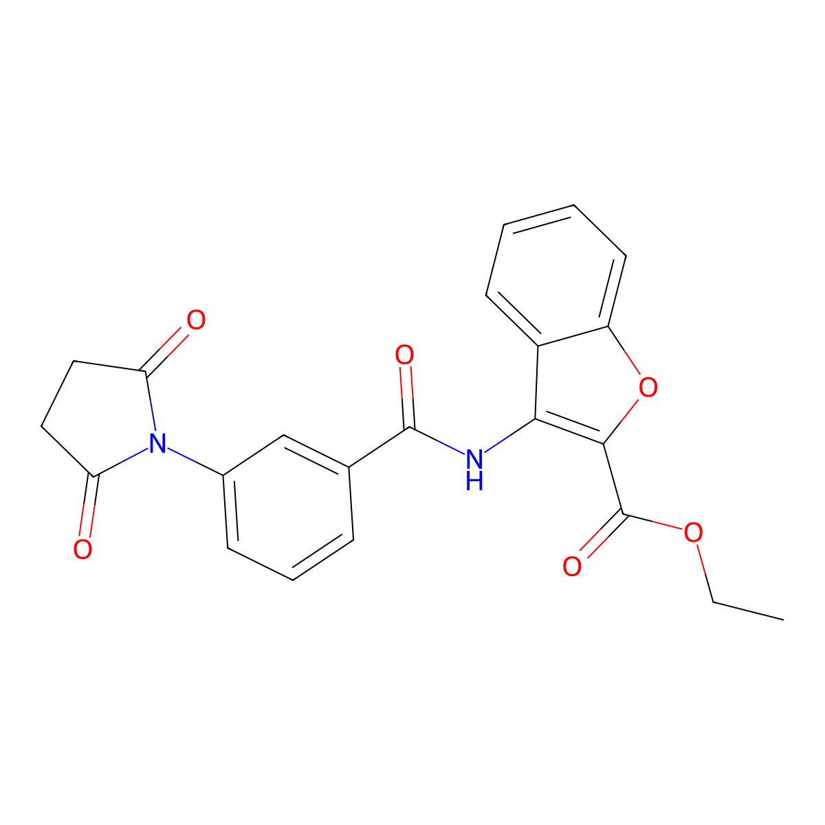 Ethyl 3-(3-(2,5-dioxopyrrolidin-1-yl)benzamido)benzofuran-2-carboxylate molecular structure, CAS 477501-08-9