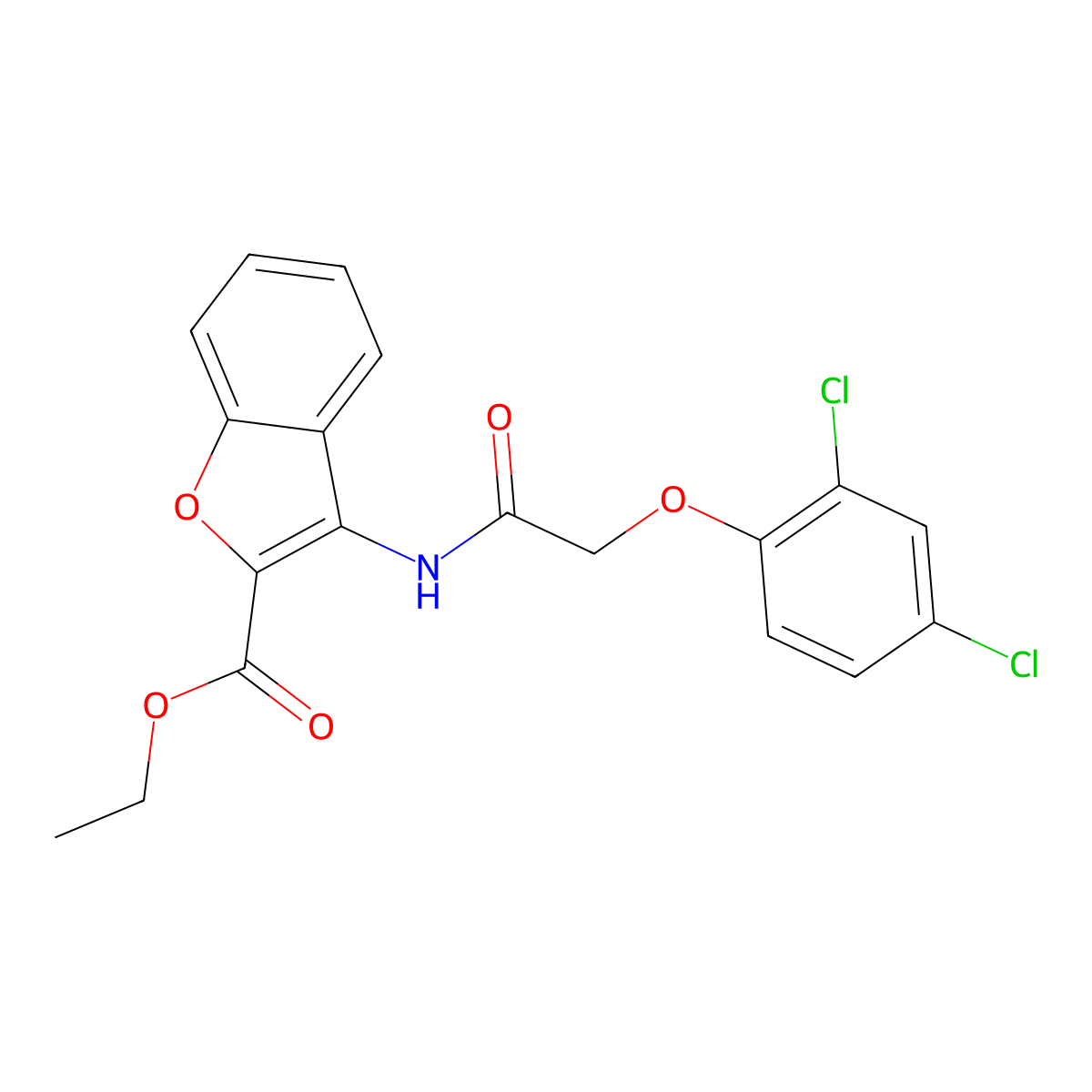 Ethyl 3-(2-(2,4-dichlorophenoxy)acetamido)benzofuran-2-carboxylate molecular structure, CAS 477501-11-4