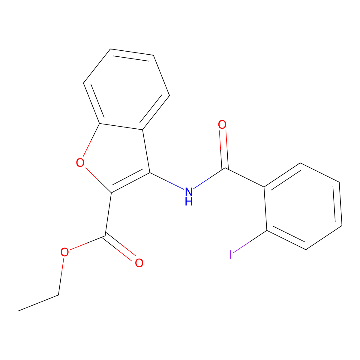 Ethyl 3-(2-iodobenzamido)benzofuran-2-carboxylate molecular structure, CAS 477501-14-7