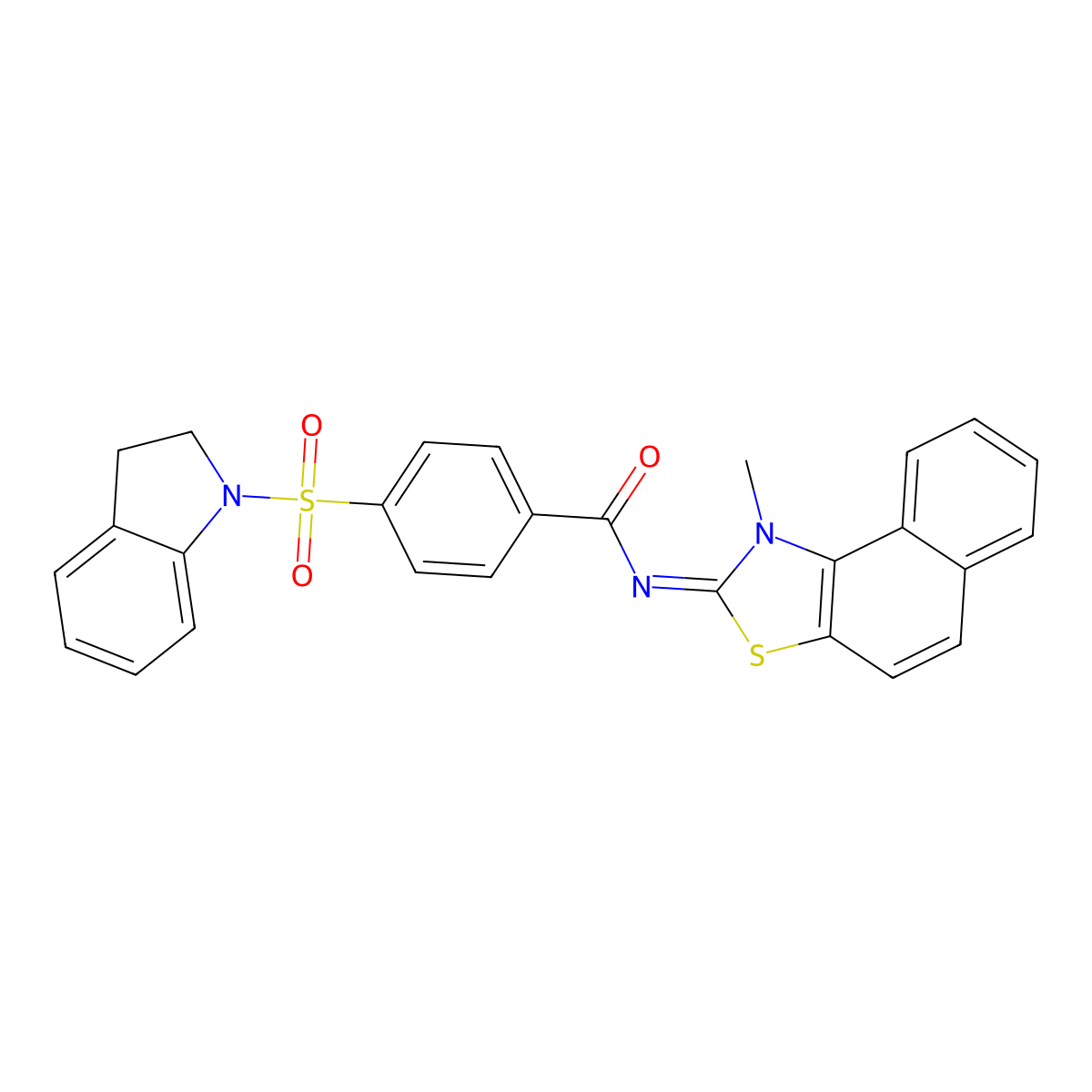 (E)-4-(indolin-1-ylsulfonyl)-N-(1-methylnaphtho[1,2-d]thiazol-2(1H)-ylidene)benzamide molecular structure, CAS 477501-25-0
