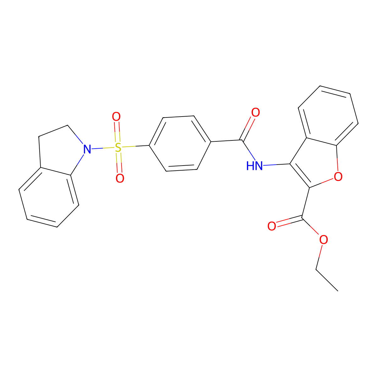 Ethyl 3-(4-(indolin-1-ylsulfonyl)benzamido)benzofuran-2-carboxylate molecular structure, CAS 477501-26-1