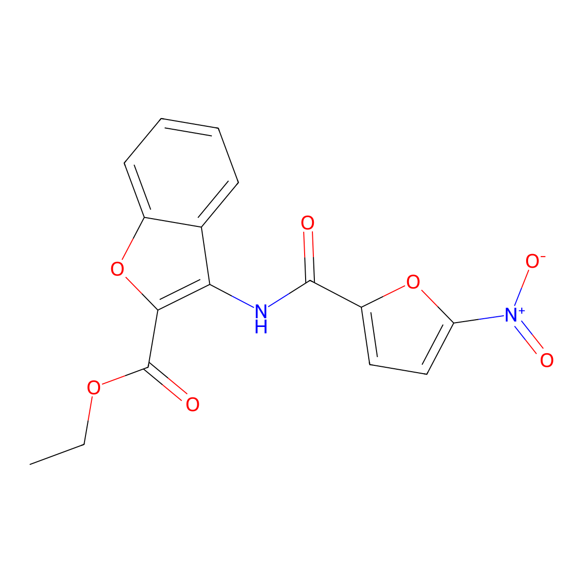 Ethyl 3-(5-nitrofuran-2-carboxamido)benzofuran-2-carboxylate molecular structure, CAS 477501-53-4
