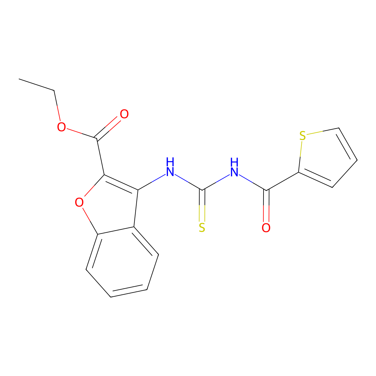 Ethyl 3-(3-(thiophene-2-carbonyl)thioureido)benzofuran-2-carboxylate molecular structure, CAS 477501-95-4
