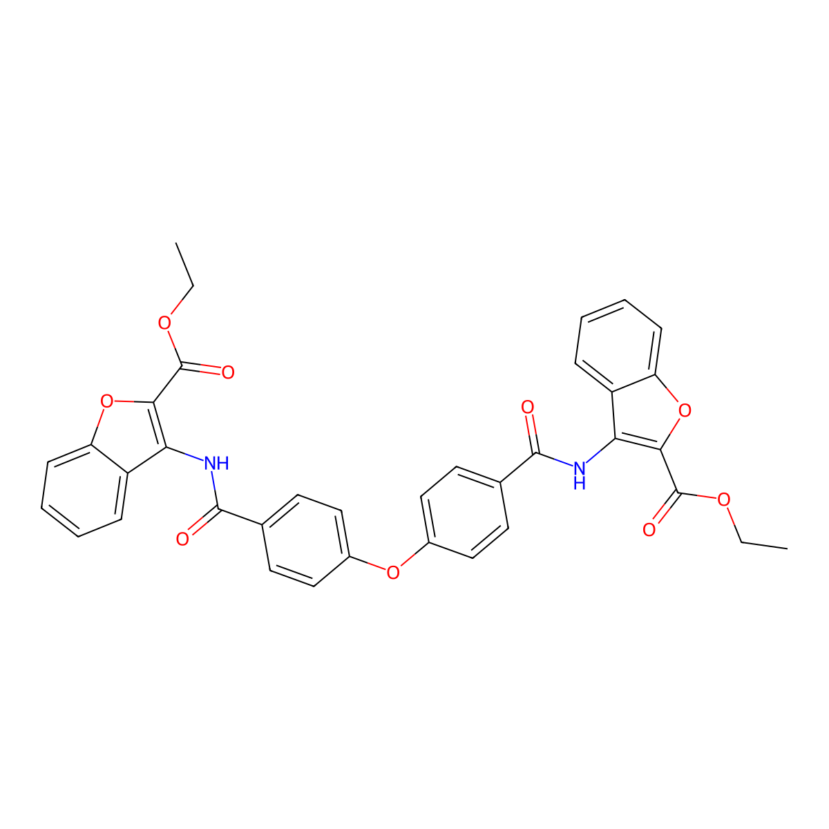 Ethyl 3-[[4-[4-[(2-ethoxycarbonyl-1-benzofuran-3-yl)carbamoyl]phenoxy]benzoyl]amino]-1-benzofuran-2-carboxylate molecular structure, CAS 477502-17-3