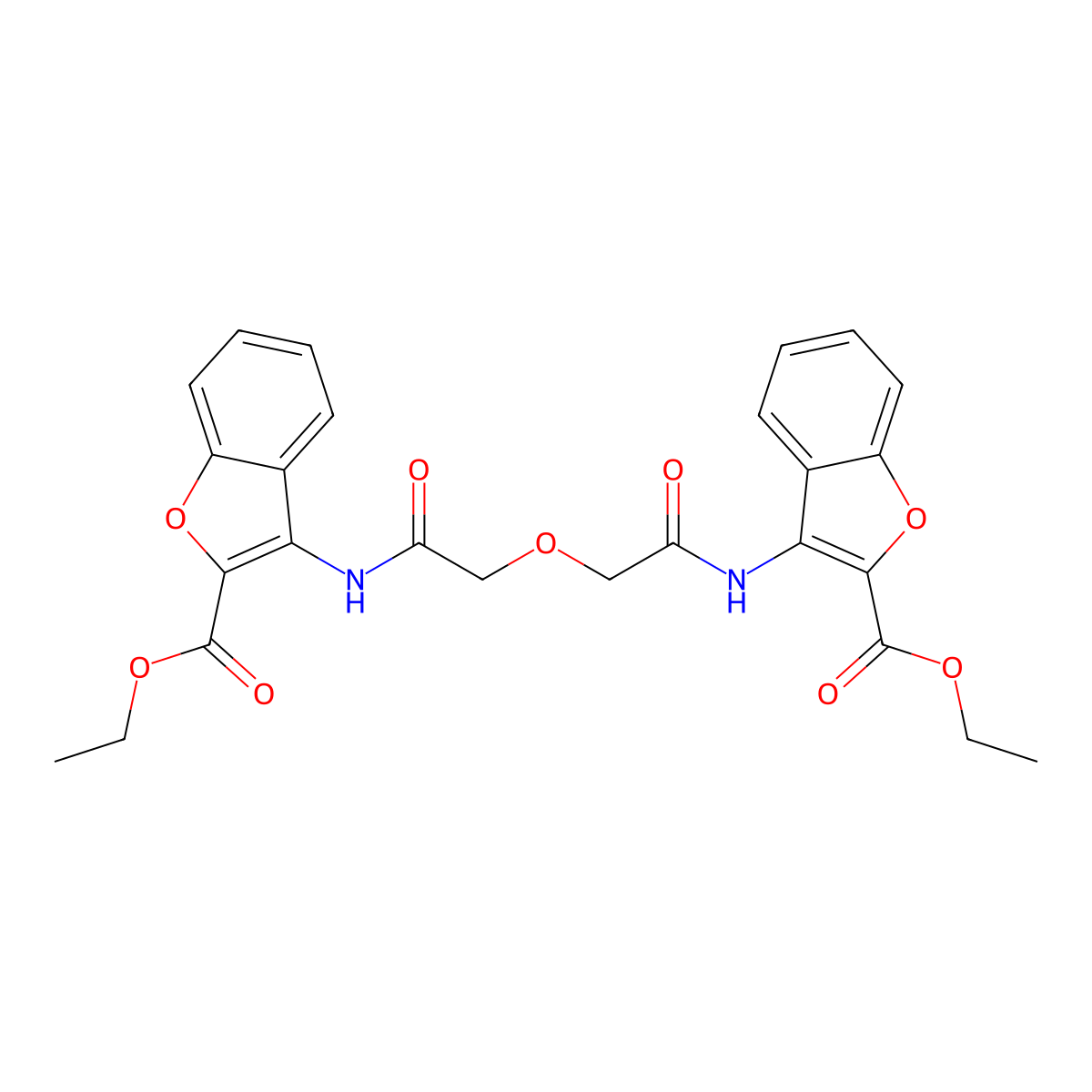 Ethyl 3-[2-({[2-(ethoxycarbonyl)-1-benzofuran-3-yl]carbamoyl}methoxy)acetamido]-1-benzofuran-2-carboxylate molecular structure, CAS 477502-19-5
