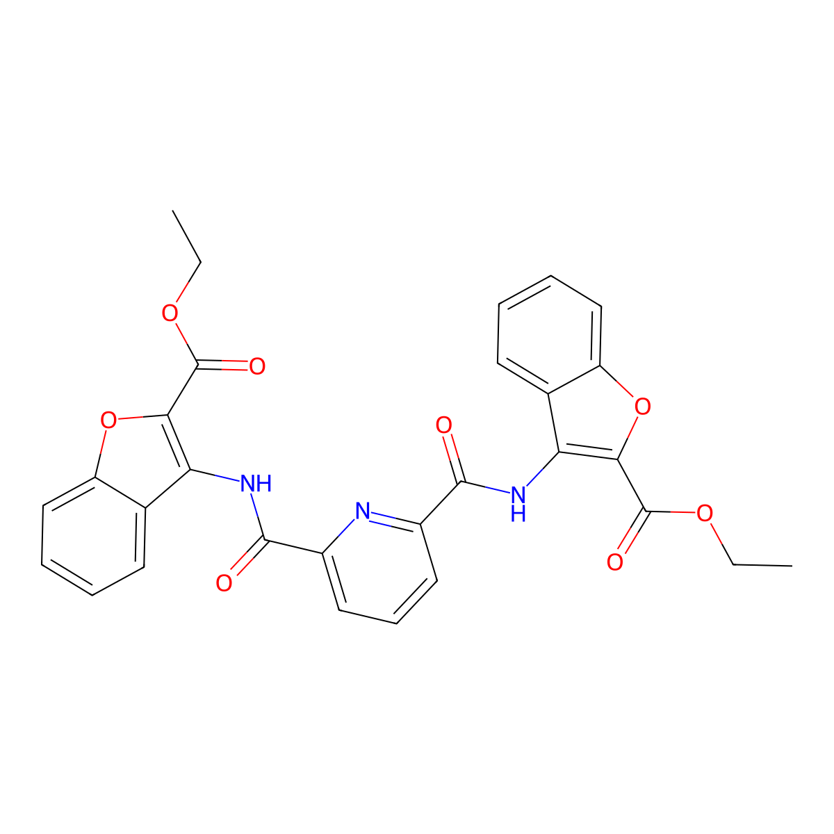 Ethyl 3-[[6-[(2-ethoxycarbonyl-1-benzofuran-3-yl)carbamoyl]pyridine-2-carbonyl]amino]-1-benzofuran-2-carboxylate molecular structure, CAS 477502-26-4