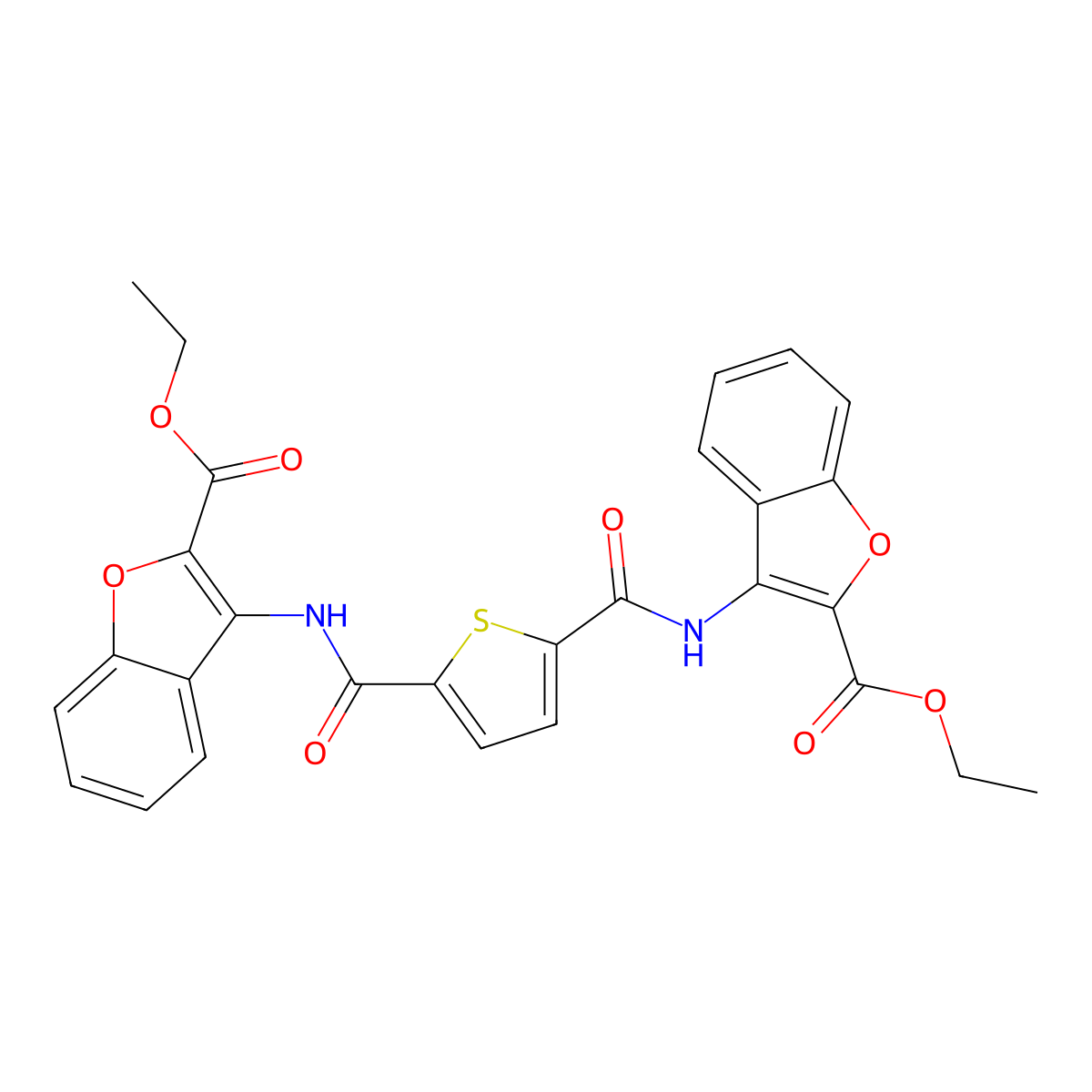 Ethyl 3-(5-{[2-(ethoxycarbonyl)-1-benzofuran-3-yl]carbamoyl}thiophene-2-amido)-1-benzofuran-2-carboxylate molecular structure, CAS 477502-27-5