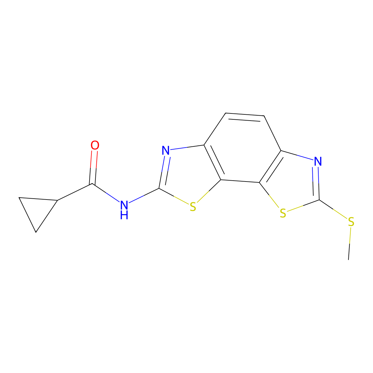 N-(2-methylsulfanyl-[1,3]thiazolo[4,5-g][1,3]benzothiazol-7-yl)cyclopropanecarboxamide molecular structure, CAS 477503-17-6