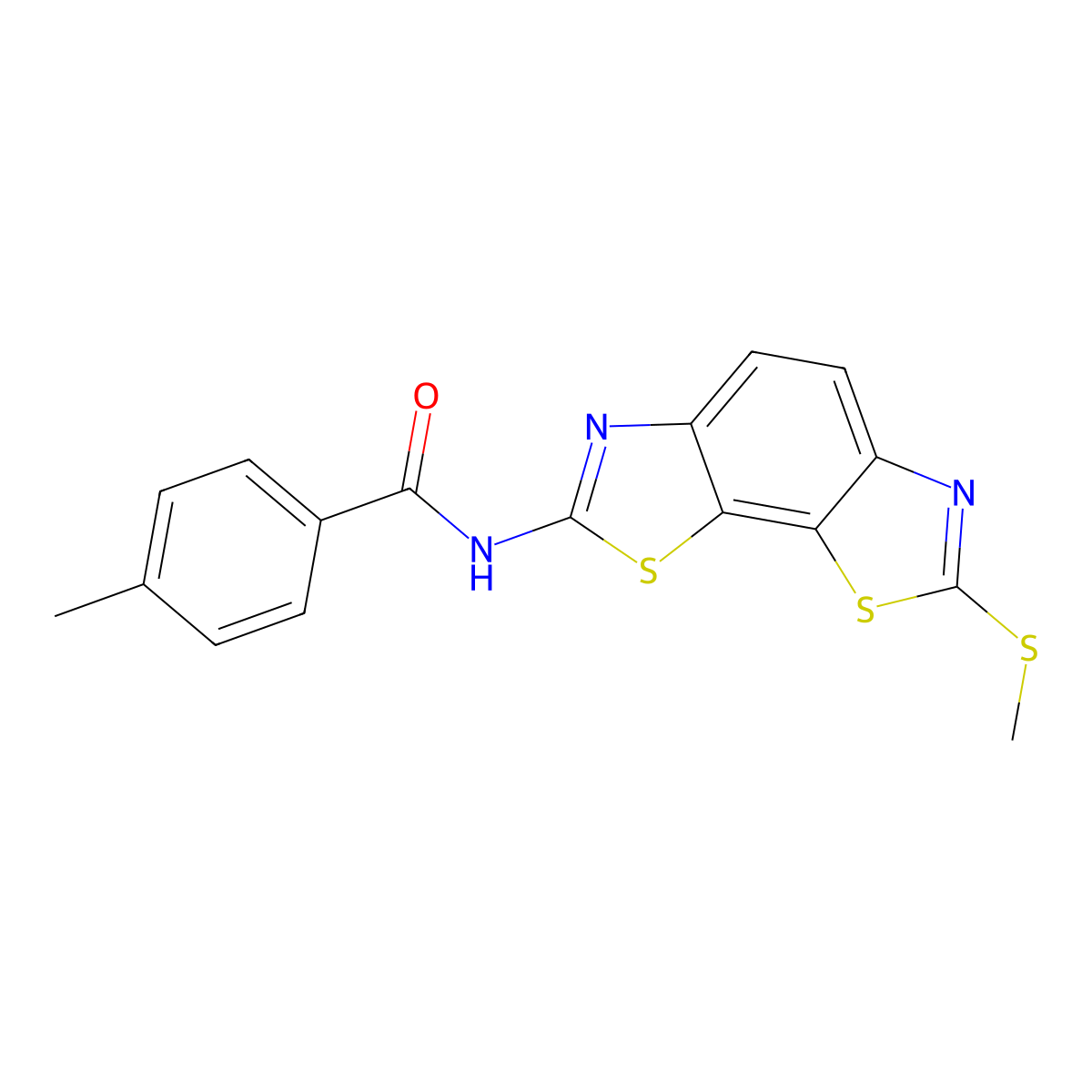 4-methyl-N-(2-methylsulfanyl-[1,3]thiazolo[4,5-g][1,3]benzothiazol-7-yl)benzamide molecular structure, CAS 477503-21-2