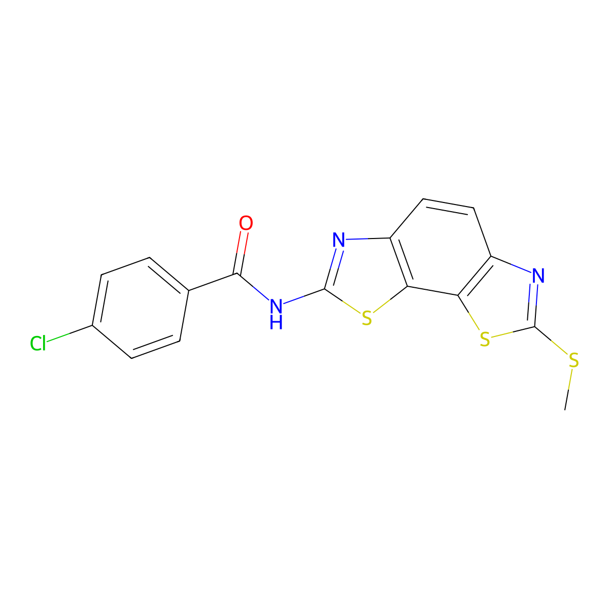 4-chloro-N-(2-methylsulfanyl-[1,3]thiazolo[4,5-g][1,3]benzothiazol-7-yl)benzamide molecular structure, CAS 477503-22-3