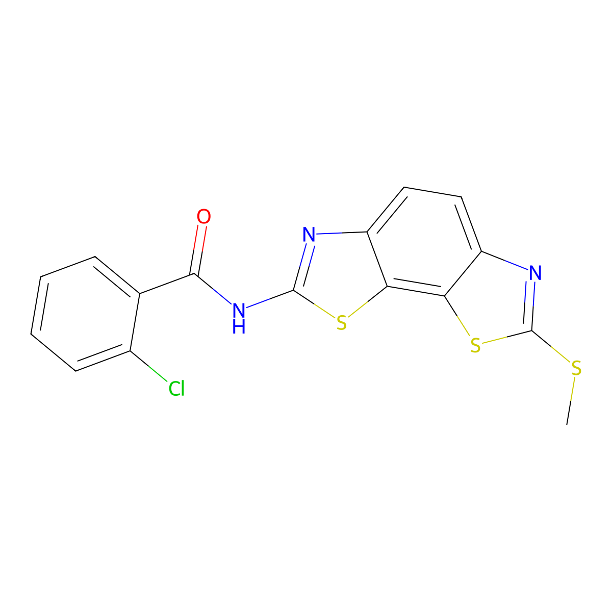 2-chloro-N-(2-methylsulfanyl-[1,3]thiazolo[4,5-g][1,3]benzothiazol-7-yl)benzamide molecular structure, CAS 477503-24-5