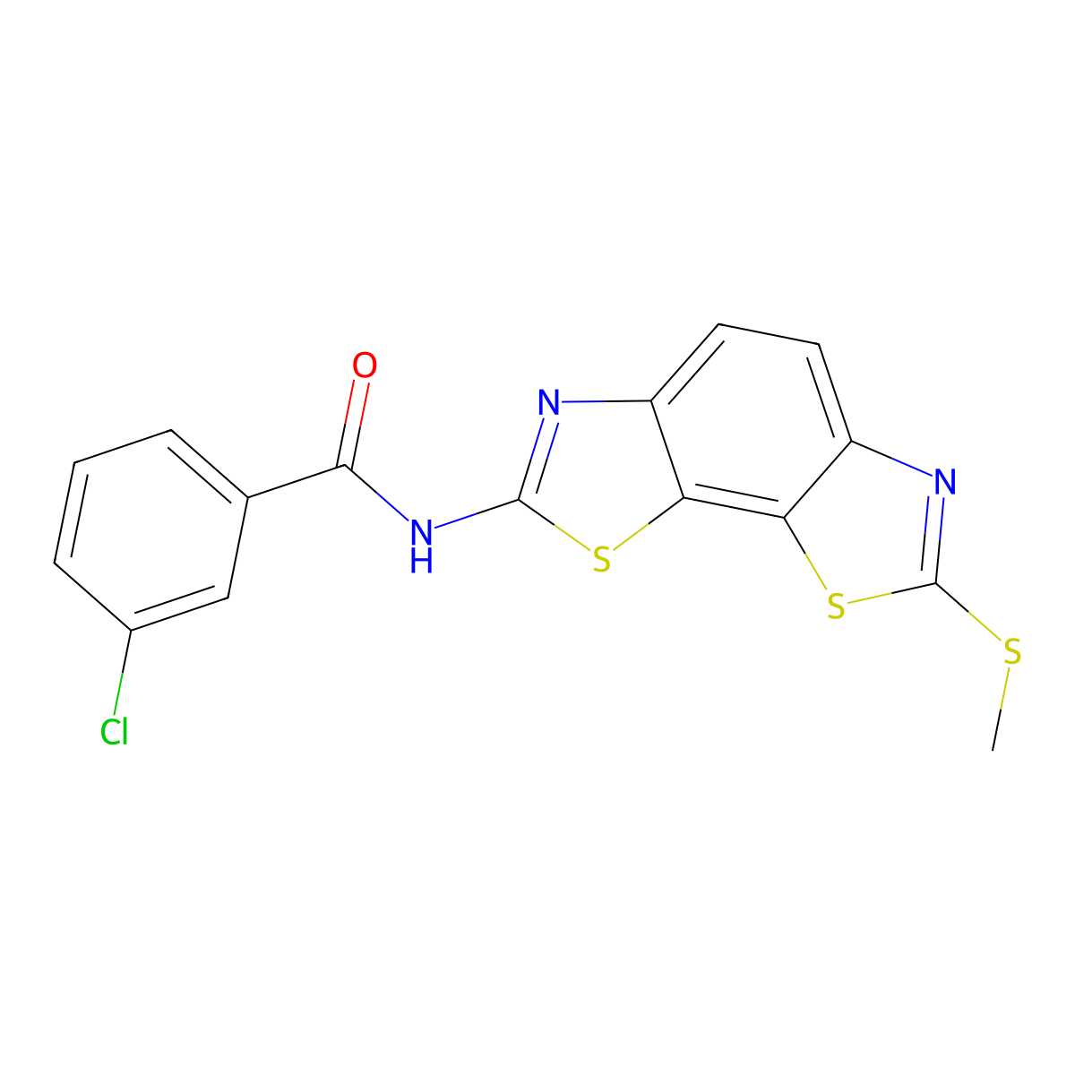 3-chloro-N-(2-methylsulfanyl-[1,3]thiazolo[4,5-g][1,3]benzothiazol-7-yl)benzamide molecular structure, CAS 477503-25-6