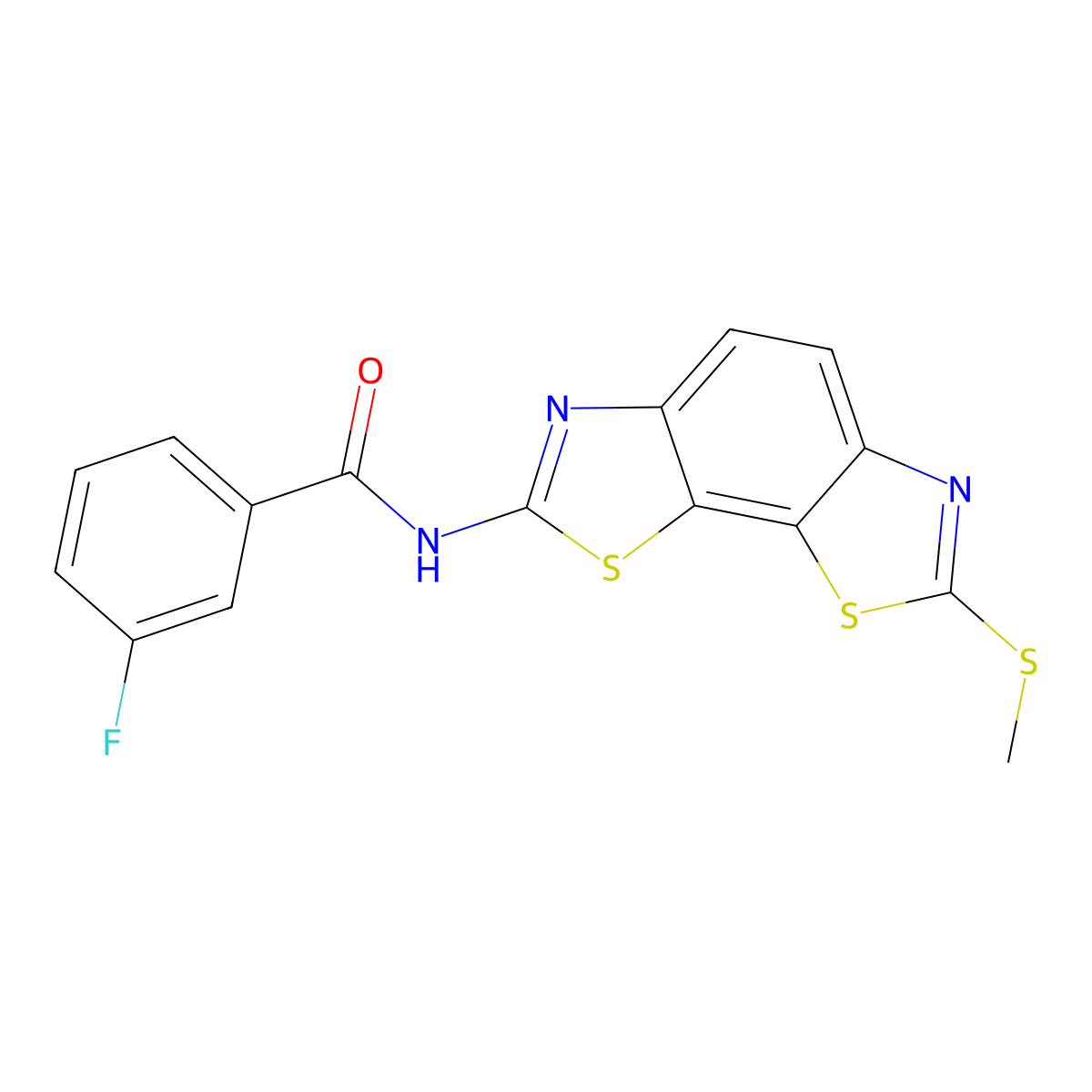 3-fluoro-N-(2-methylsulfanyl-[1,3]thiazolo[4,5-g][1,3]benzothiazol-7-yl)benzamide molecular structure, CAS 477503-30-3