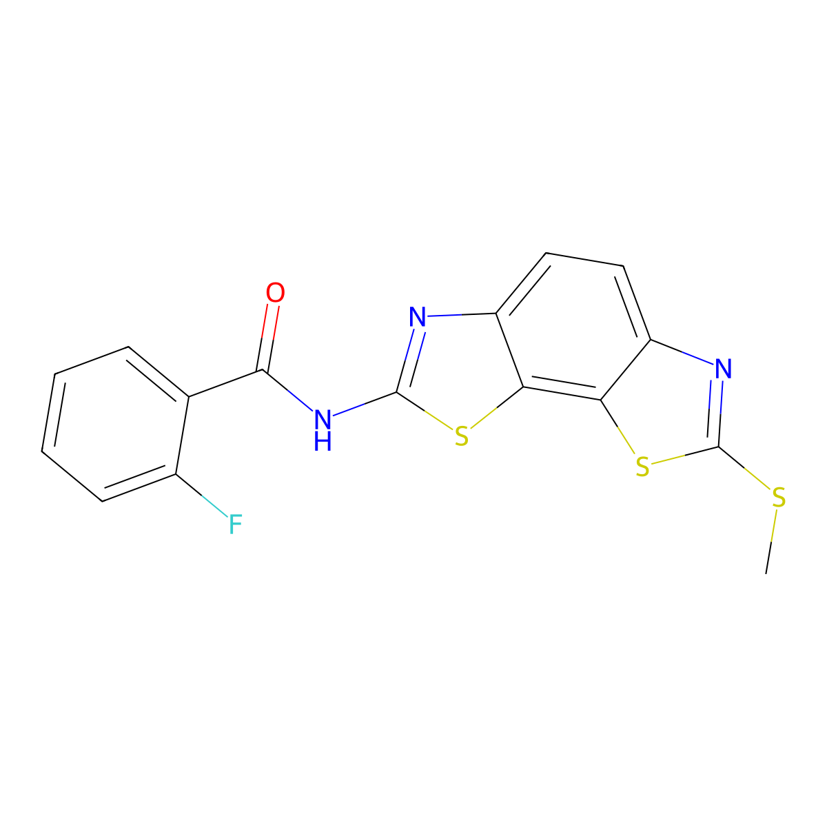 2-fluoro-N-(2-methylsulfanyl-[1,3]thiazolo[4,5-g][1,3]benzothiazol-7-yl)benzamide molecular structure, CAS 477503-31-4