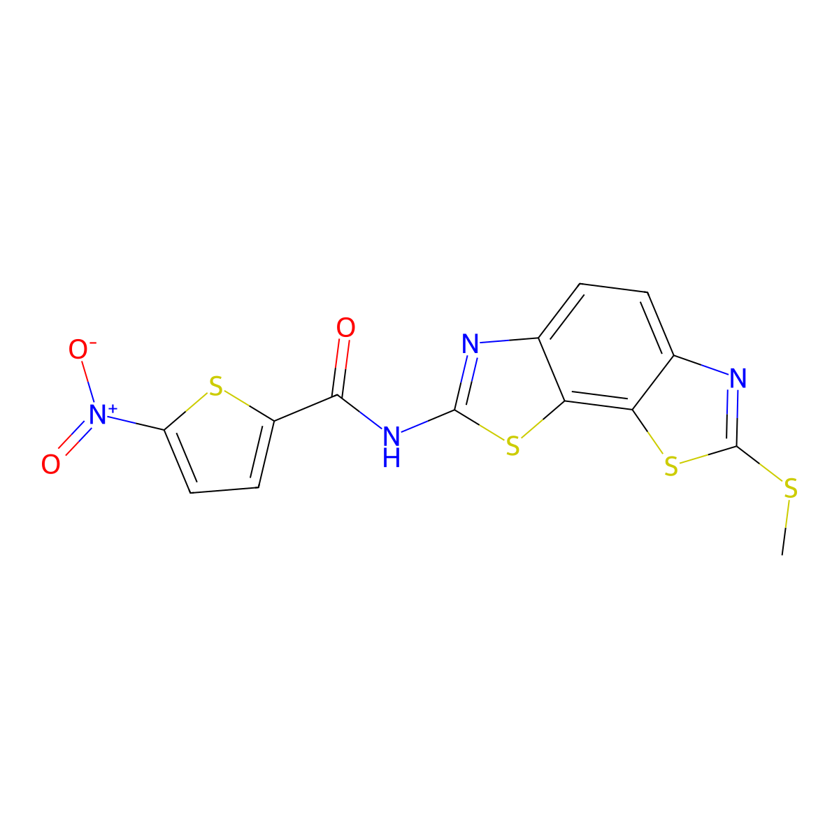 N-(2-methylsulfanyl-[1,3]thiazolo[4,5-g][1,3]benzothiazol-7-yl)-5-nitrothiophene-2-carboxamide molecular structure, CAS 477503-39-2