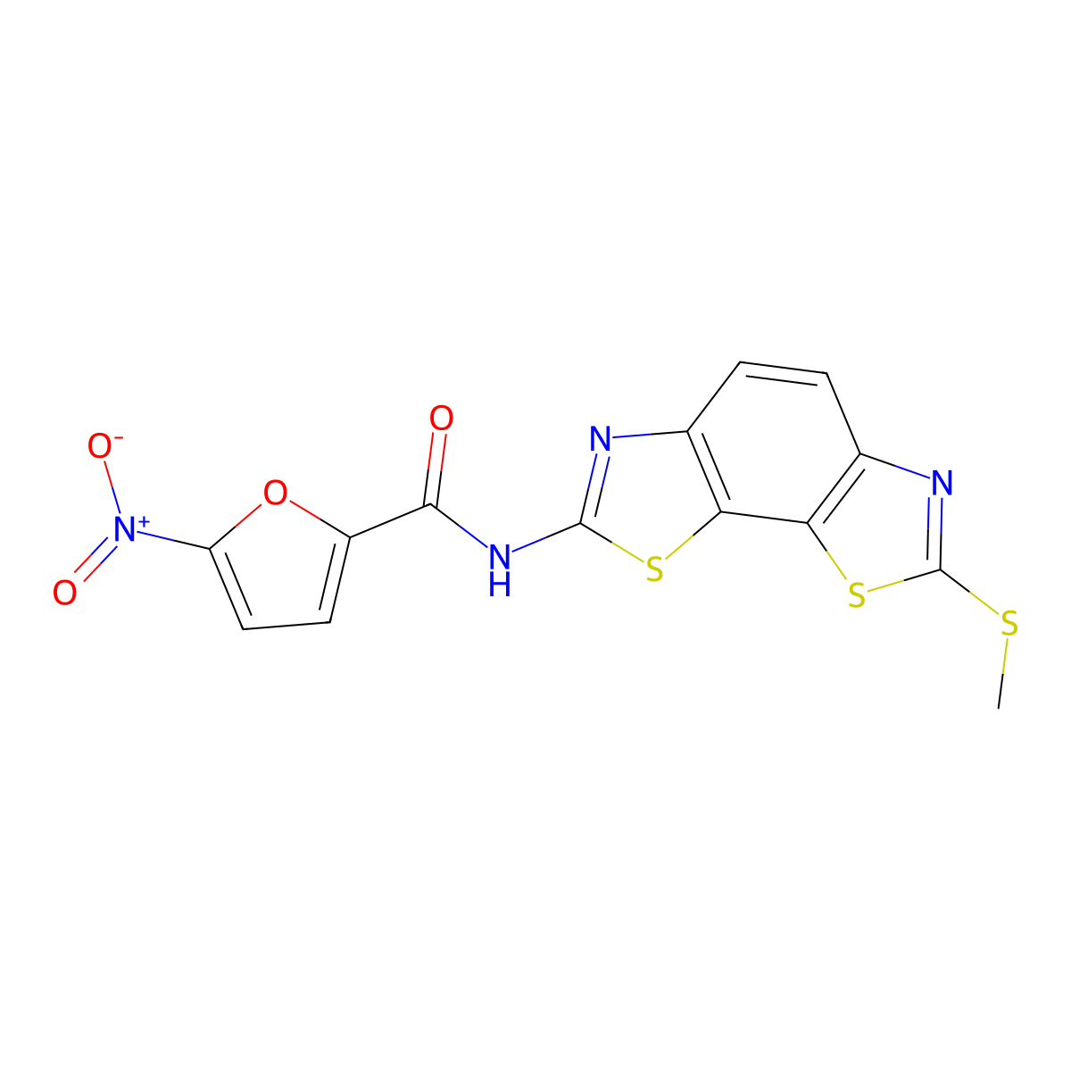 N-(2-methylsulfanyl-[1,3]thiazolo[4,5-g][1,3]benzothiazol-7-yl)-5-nitrofuran-2-carboxamide molecular structure, CAS 477503-40-5
