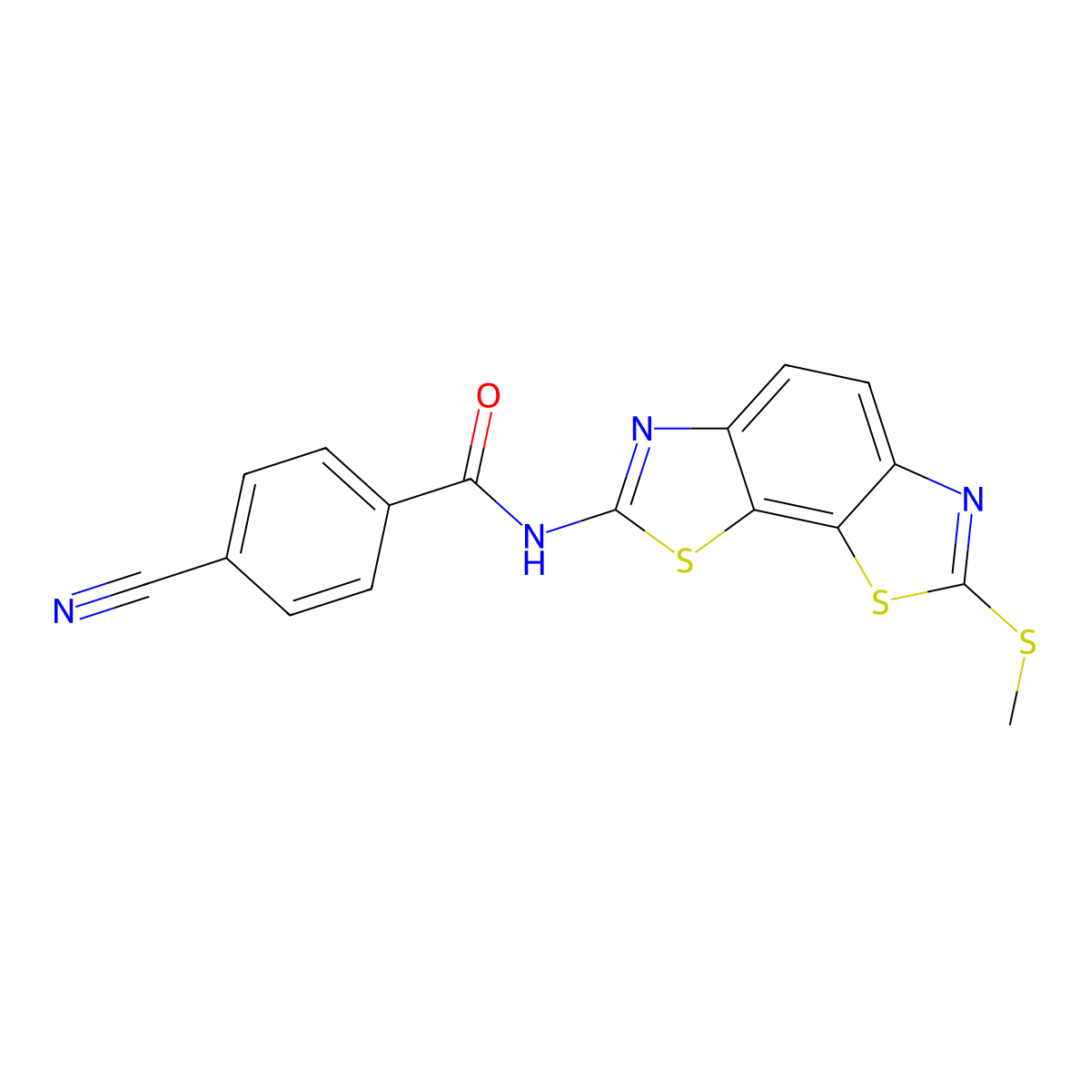4-cyano-N-(2-methylsulfanyl-[1,3]thiazolo[4,5-g][1,3]benzothiazol-7-yl)benzamide molecular structure, CAS 477503-47-2