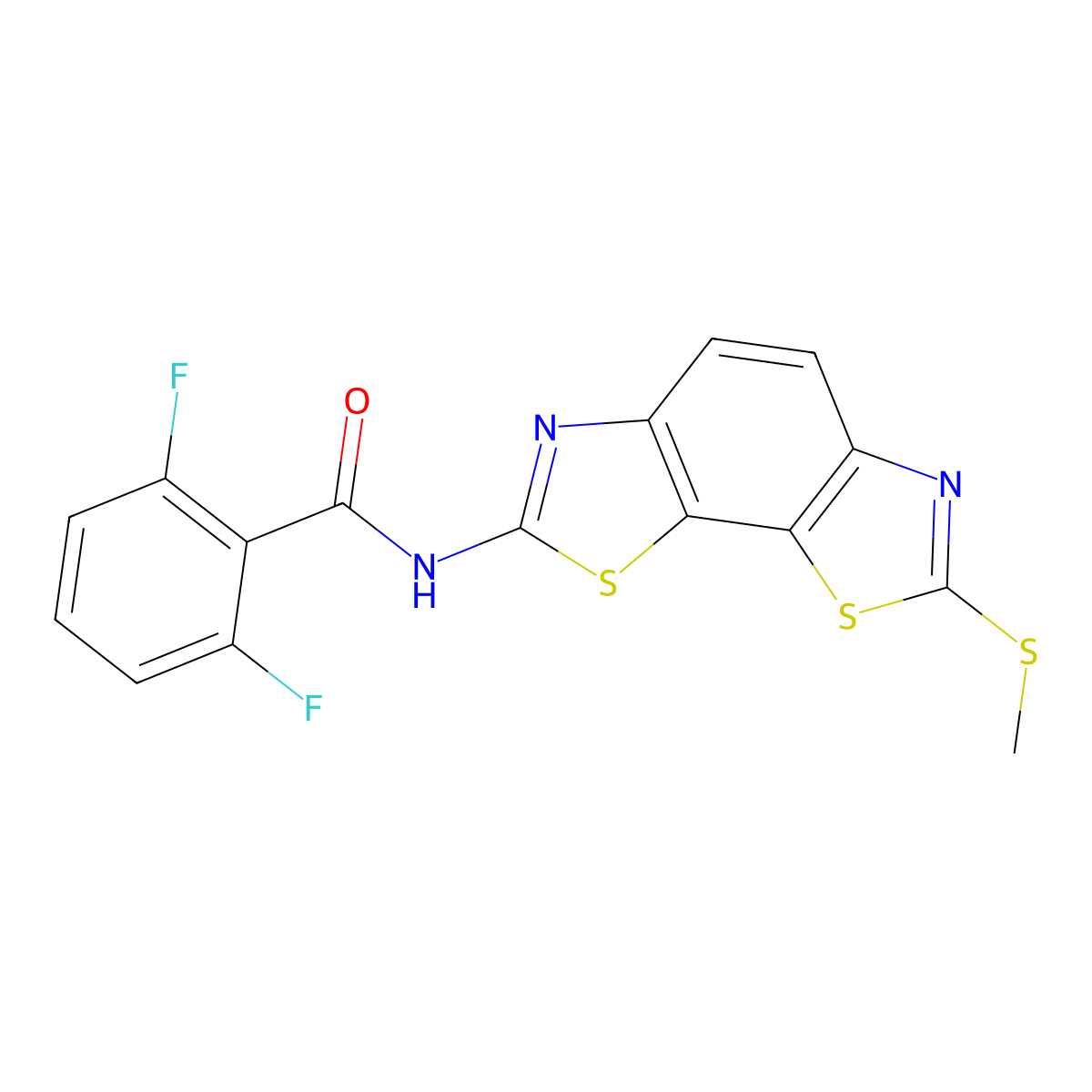 2,6-difluoro-N-(2-methylsulfanyl-[1,3]thiazolo[4,5-g][1,3]benzothiazol-7-yl)benzamide molecular structure, CAS 477503-53-0