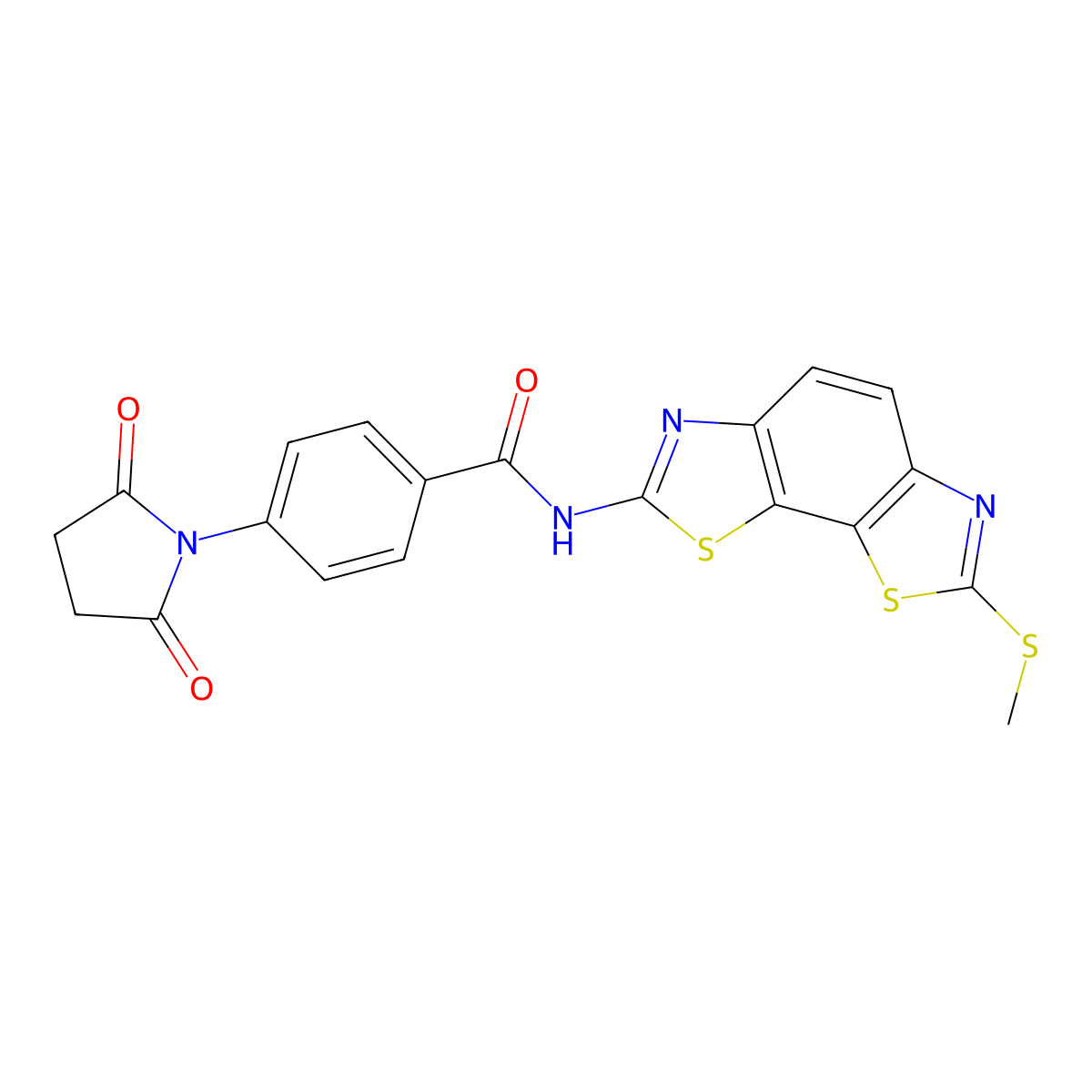 4-(2,5-dioxopyrrolidin-1-yl)-N-(2-methylsulfanyl-[1,3]thiazolo[4,5-g][1,3]benzothiazol-7-yl)benzamide molecular structure, CAS 477503-54-1