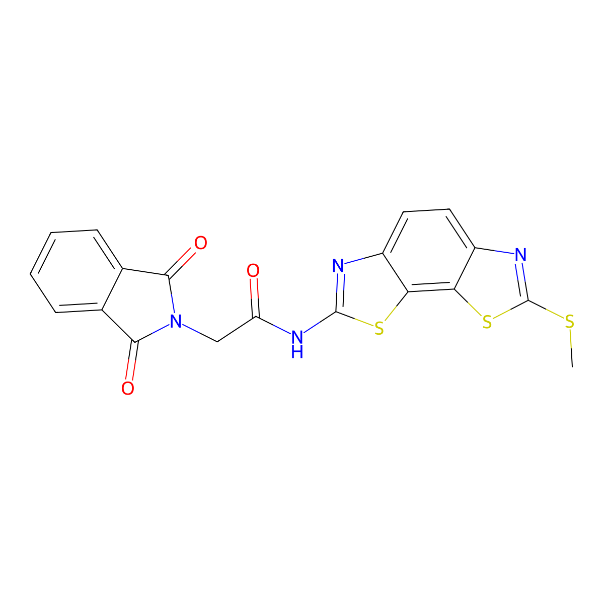 2-(1,3-dioxoisoindol-2-yl)-N-(2-methylsulfanyl-[1,3]thiazolo[4,5-g][1,3]benzothiazol-7-yl)acetamide molecular structure, CAS 477503-60-9