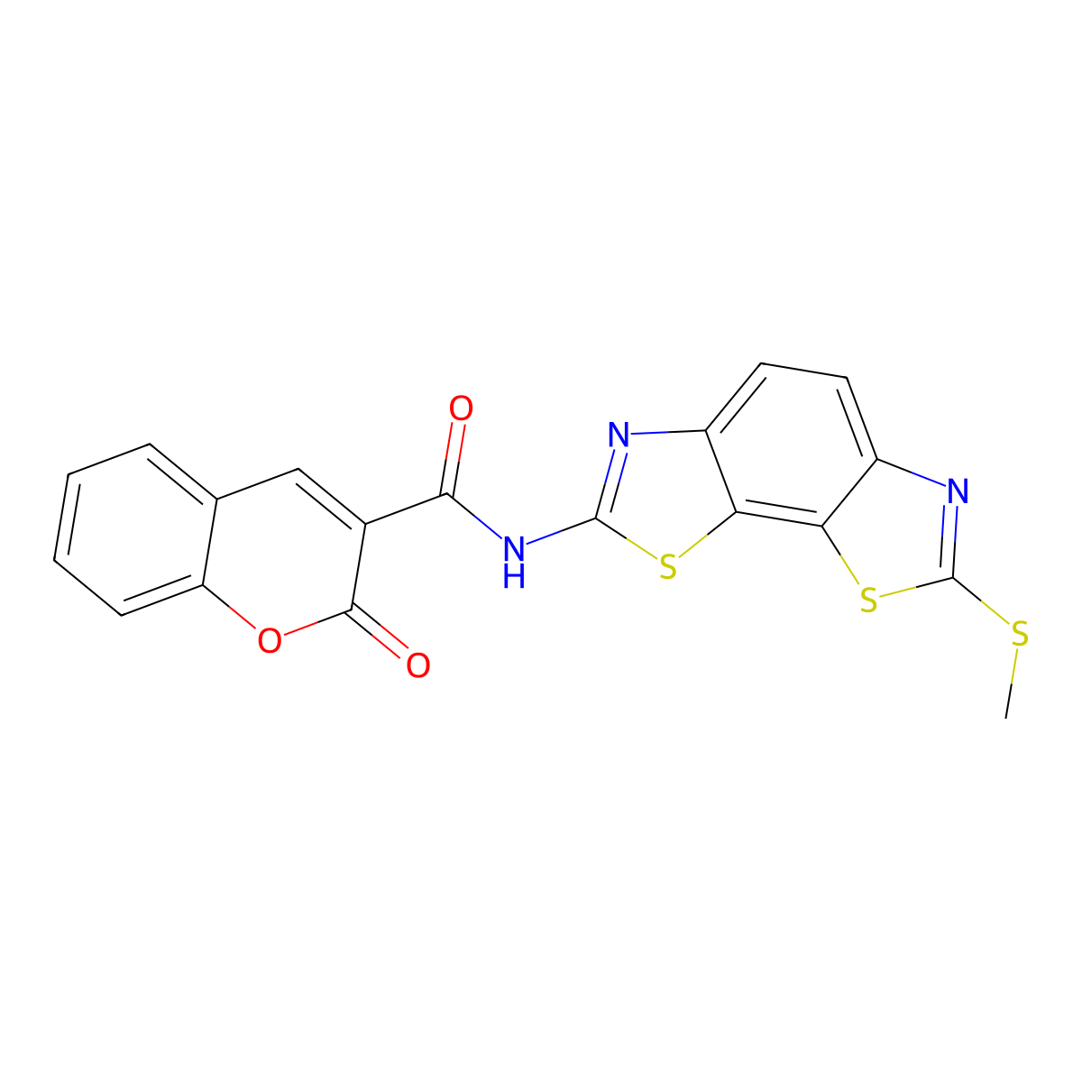 N-(2-methylsulfanyl-[1,3]thiazolo[4,5-g][1,3]benzothiazol-7-yl)-2-oxochromene-3-carboxamide molecular structure, CAS 477503-61-0