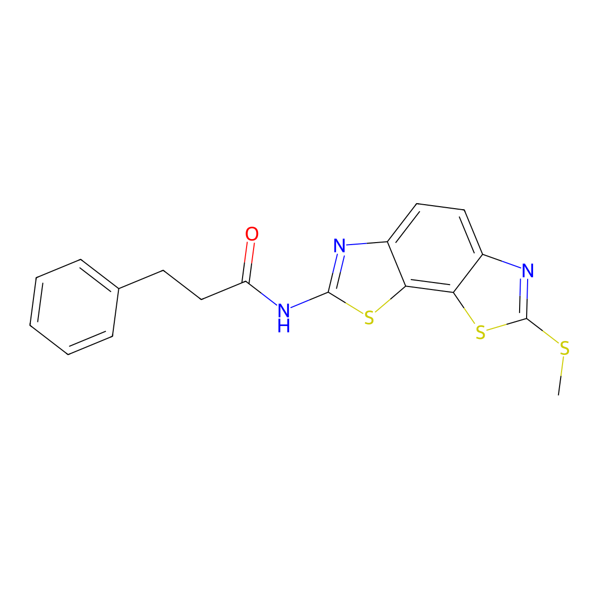 N-(2-methylsulfanyl-[1,3]thiazolo[4,5-g][1,3]benzothiazol-7-yl)-3-phenylpropanamide molecular structure, CAS 477503-65-4