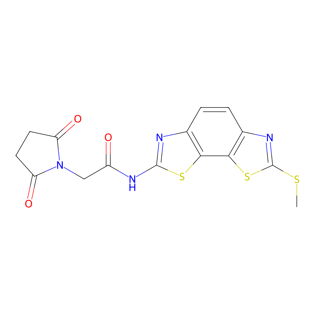 2-(2,5-dioxopyrrolidin-1-yl)-N-(2-methylsulfanyl-[1,3]thiazolo[4,5-g][1,3]benzothiazol-7-yl)acetamide molecular structure, CAS 477503-66-5