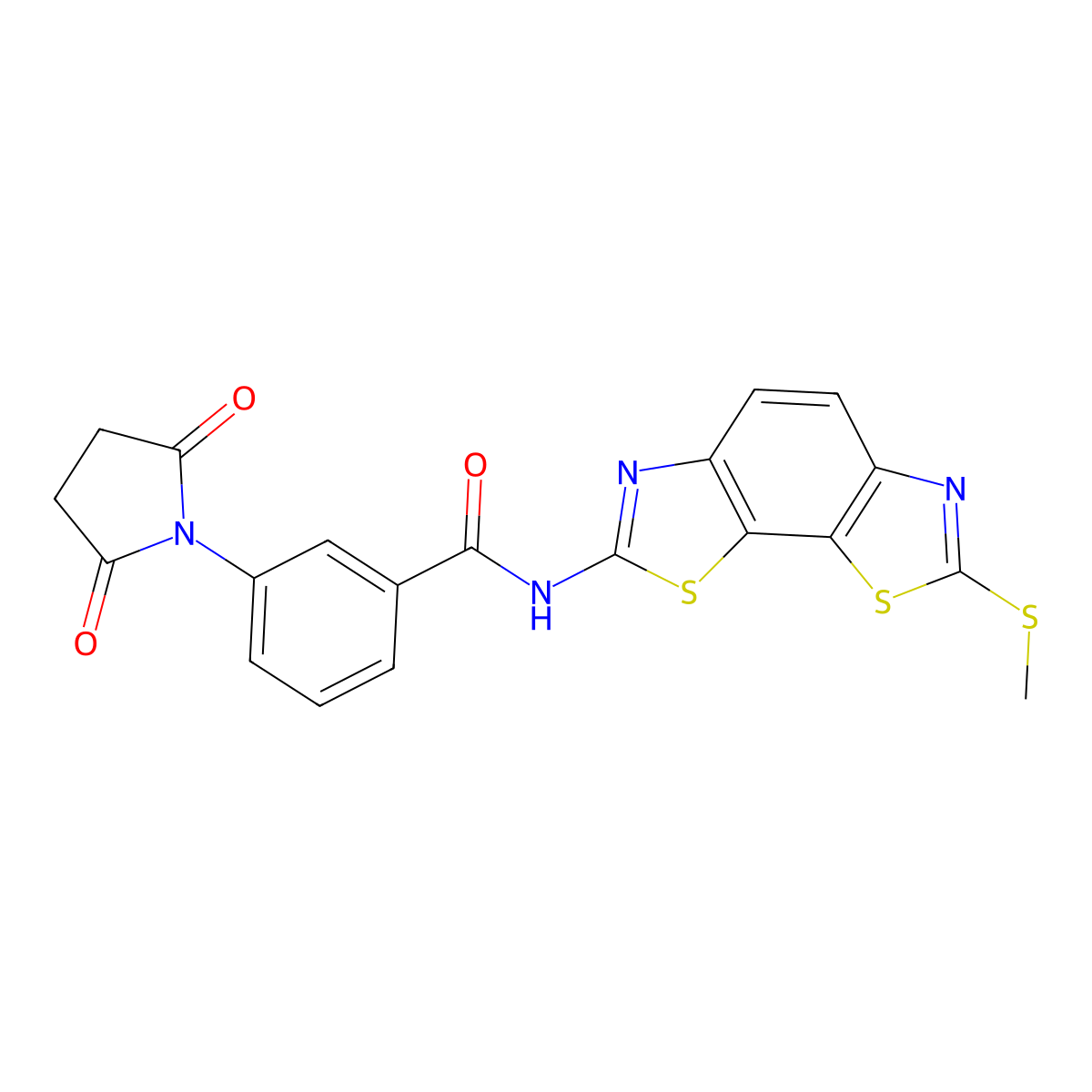 3-(2,5-dioxopyrrolidin-1-yl)-N-(2-methylsulfanyl-[1,3]thiazolo[4,5-g][1,3]benzothiazol-7-yl)benzamide molecular structure, CAS 477503-69-8