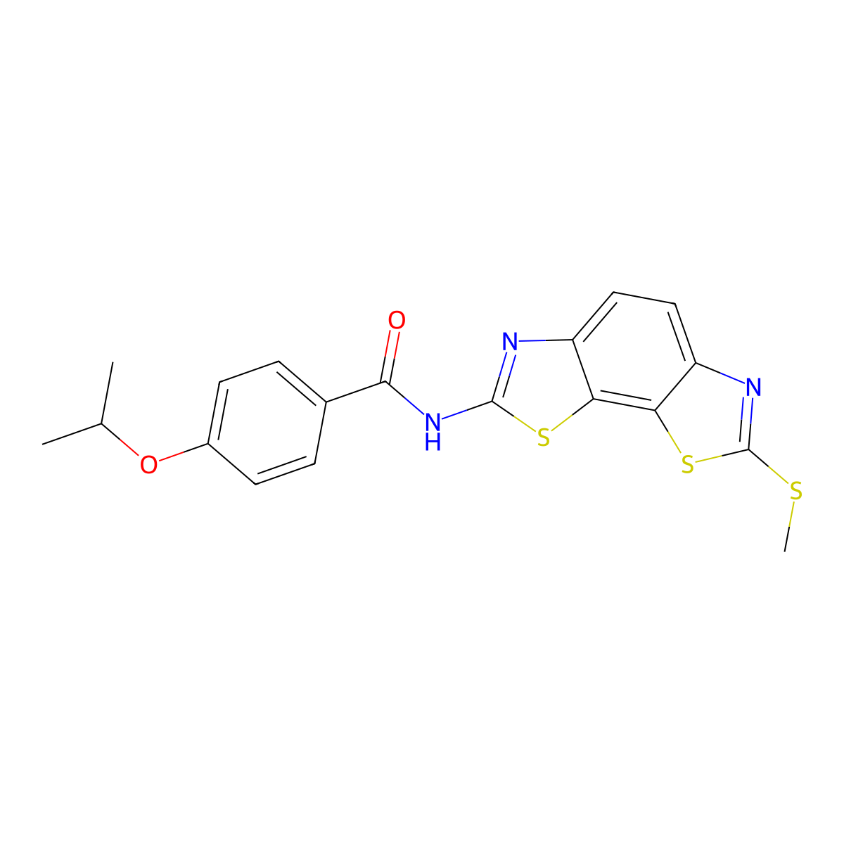 N-(2-methylsulfanyl-[1,3]thiazolo[4,5-g][1,3]benzothiazol-7-yl)-4-propan-2-yloxybenzamide molecular structure, CAS 477503-71-2