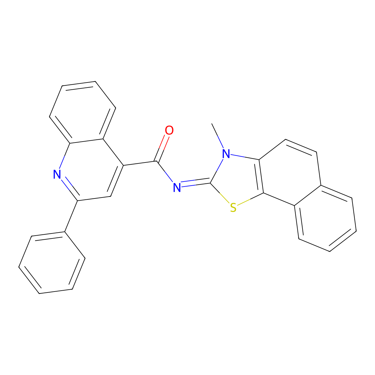 N-(3-methylbenzo[g][1,3]benzothiazol-2-ylidene)-2-phenylquinoline-4-carboxamide molecular structure, CAS 477504-49-7