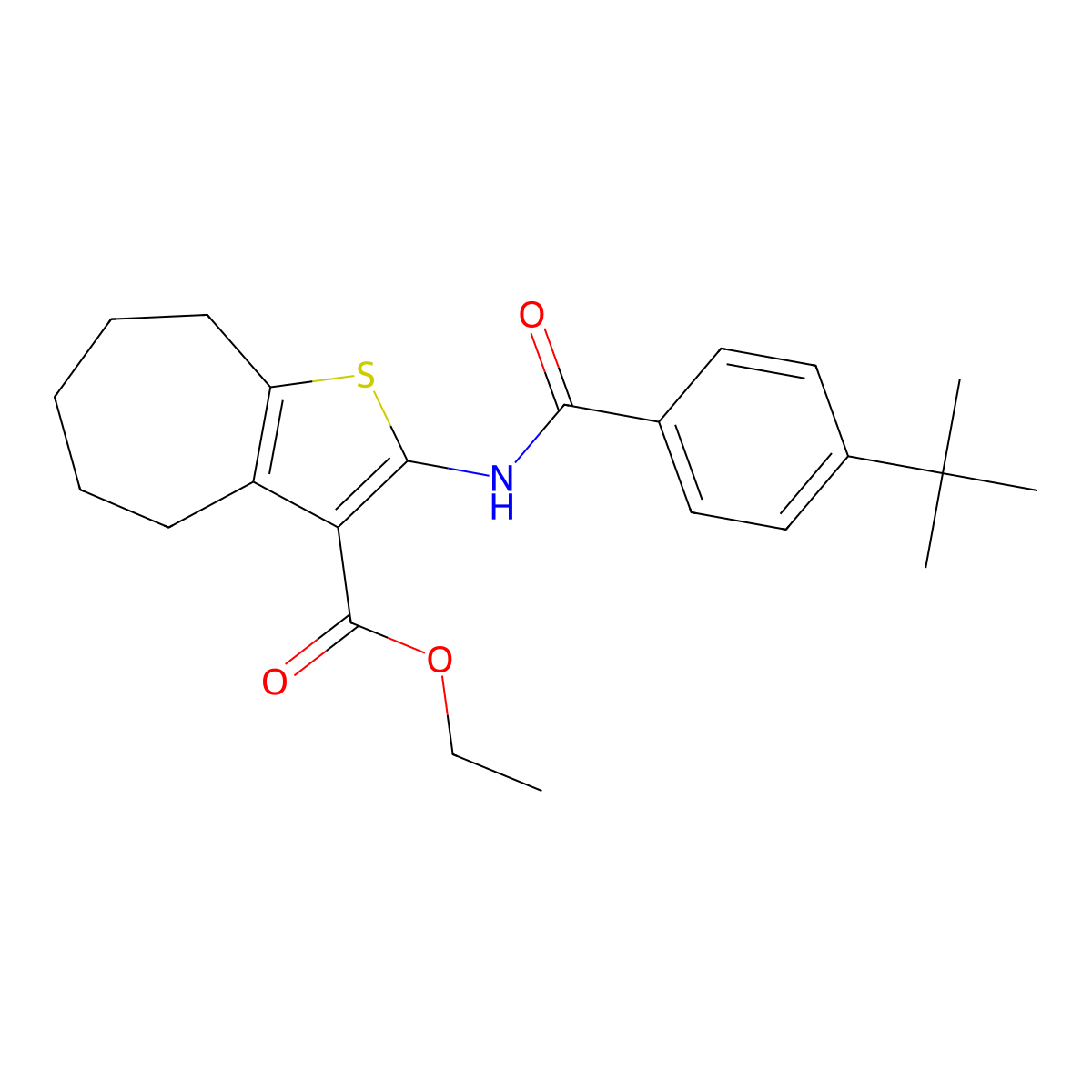 ethyl 2-(4-(tert-butyl)benzamido)-5,6,7,8-tetrahydro-4H-cyclohepta[b]thiophene-3-carboxylate molecular structure, CAS 477504-64-6