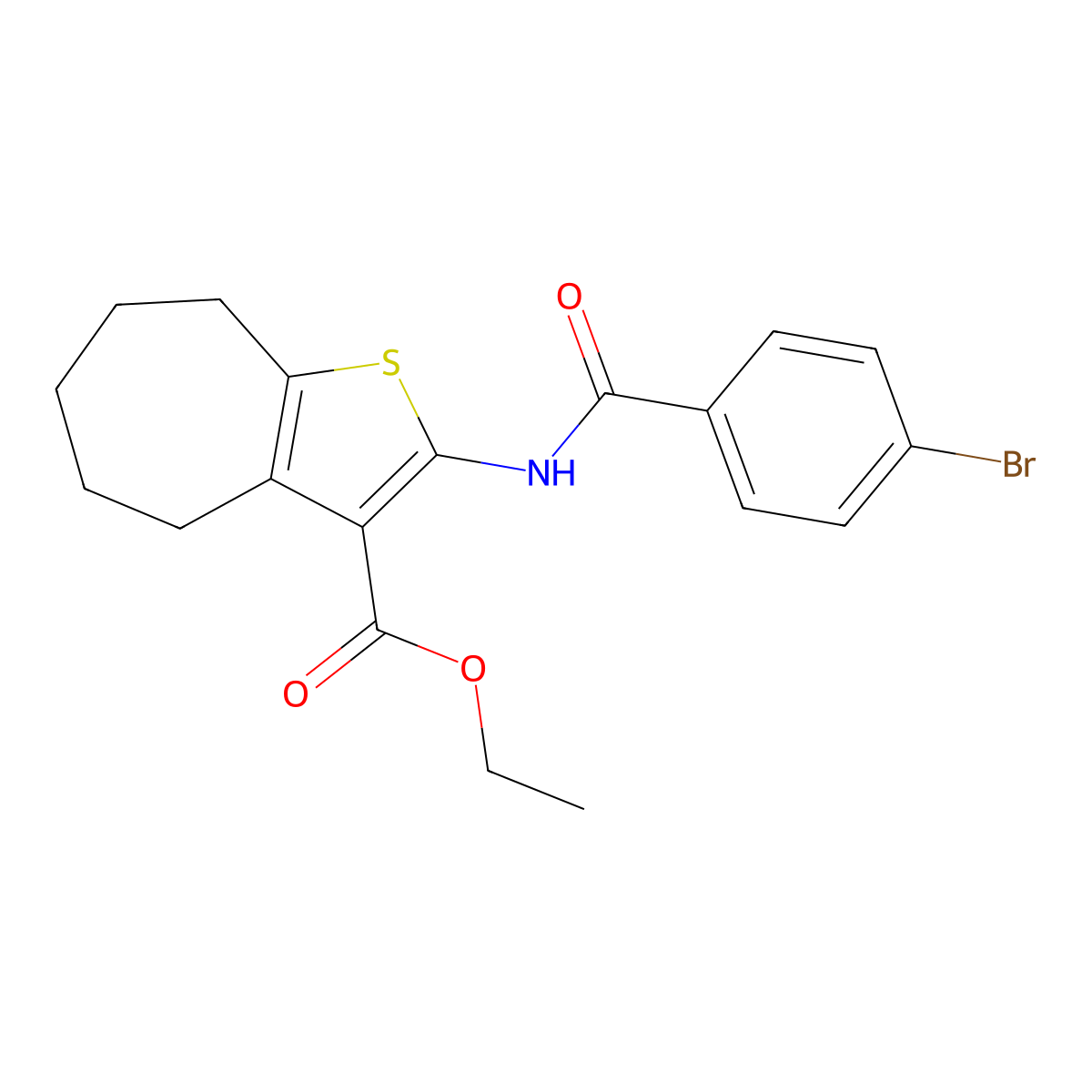 ethyl 2-(4-bromobenzamido)-5,6,7,8-tetrahydro-4H-cyclohepta[b]thiophene-3-carboxylate molecular structure, CAS 477504-65-7